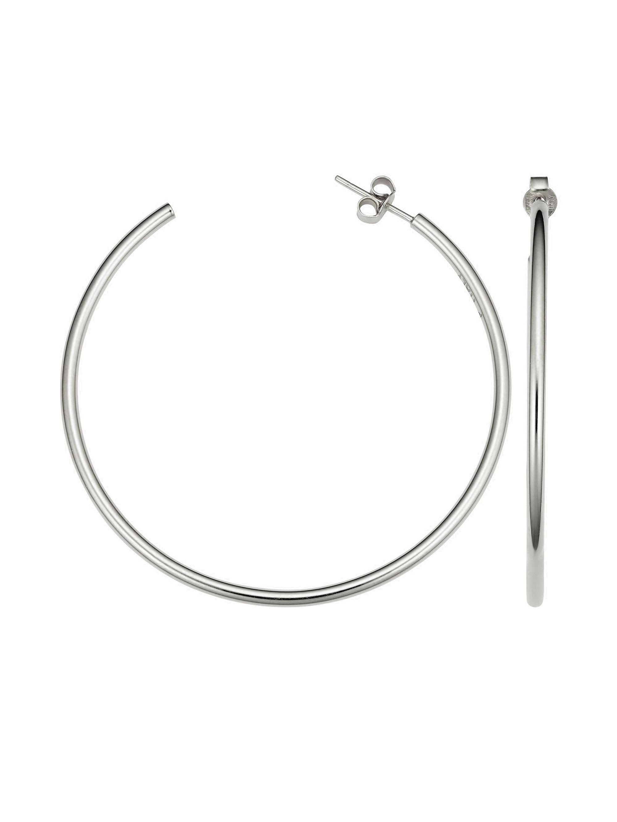 Oradina Women's 14K White Gold Open Hoop Earrings - White Gold