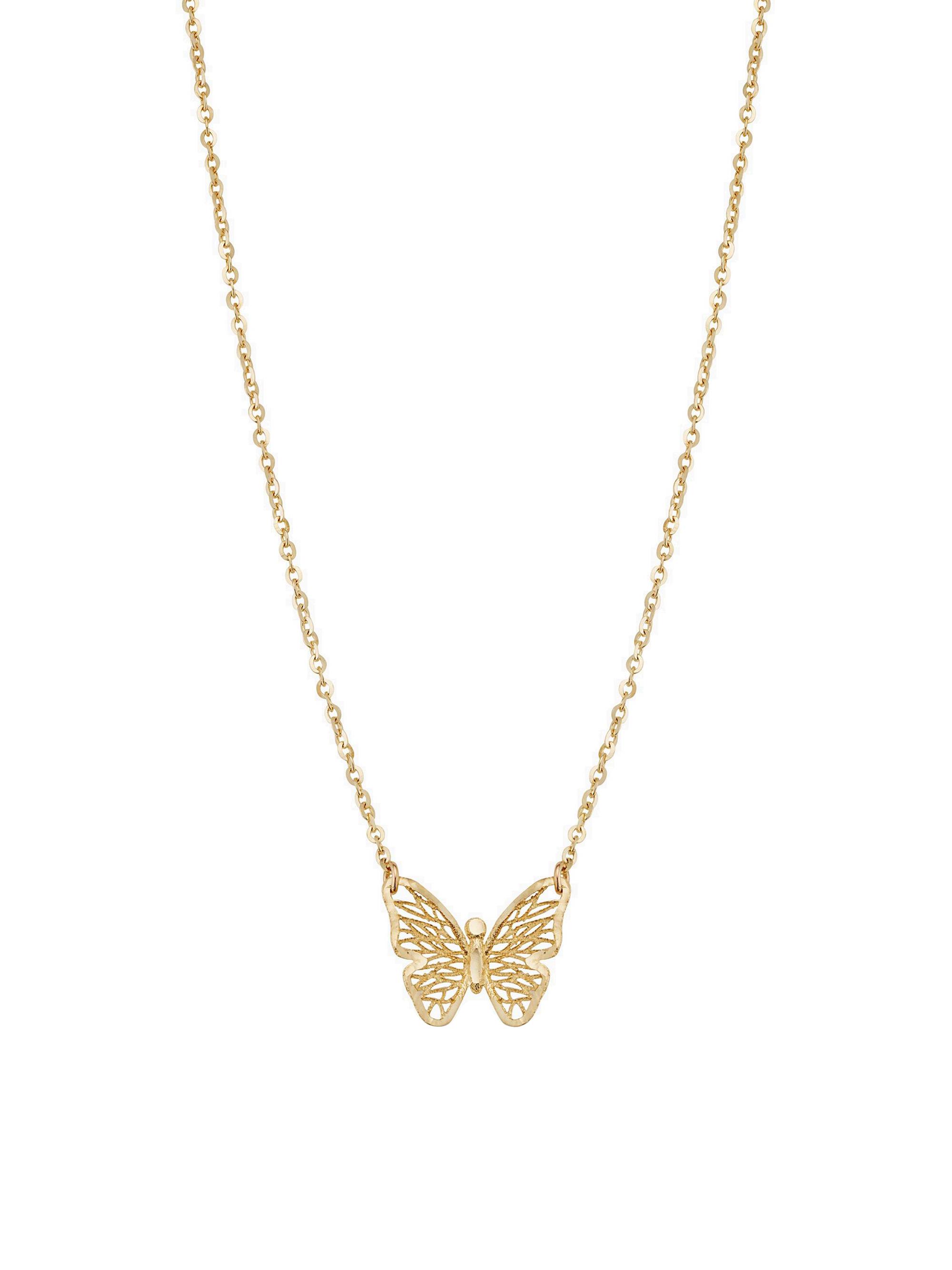 Oradina Women's 14K Yellow Gold Social Butterfly Pendant Necklace - Yellow Gold
