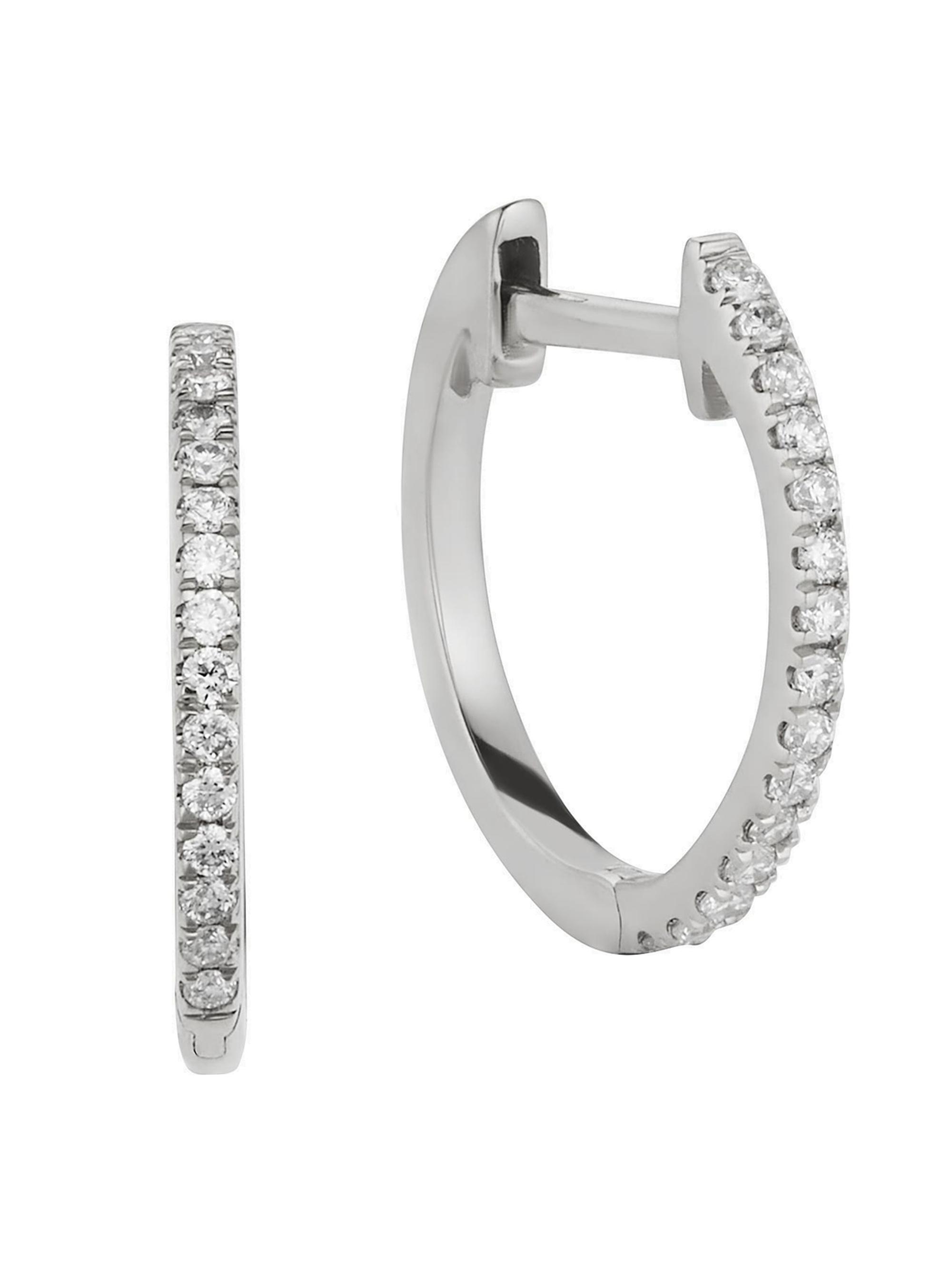Oradina Women's 14K White Gold Shine Bright  Diamond Hoops - White Gold
