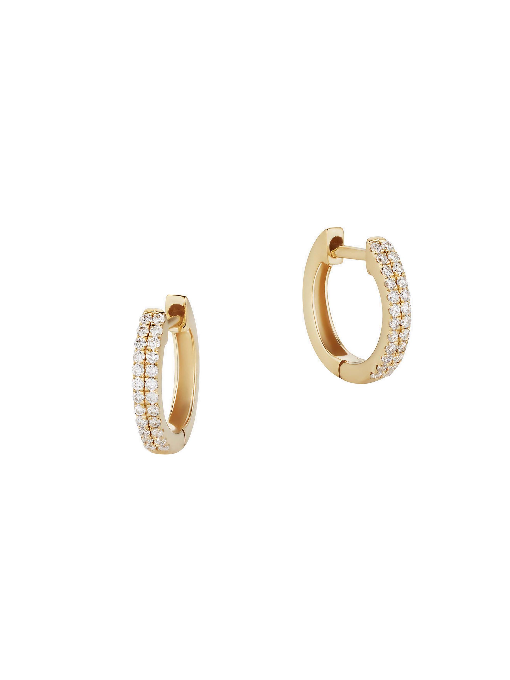 Oradina Women's 14K Yellow Gold Twin Row Diamond Mini Hoops - Yellow Gold