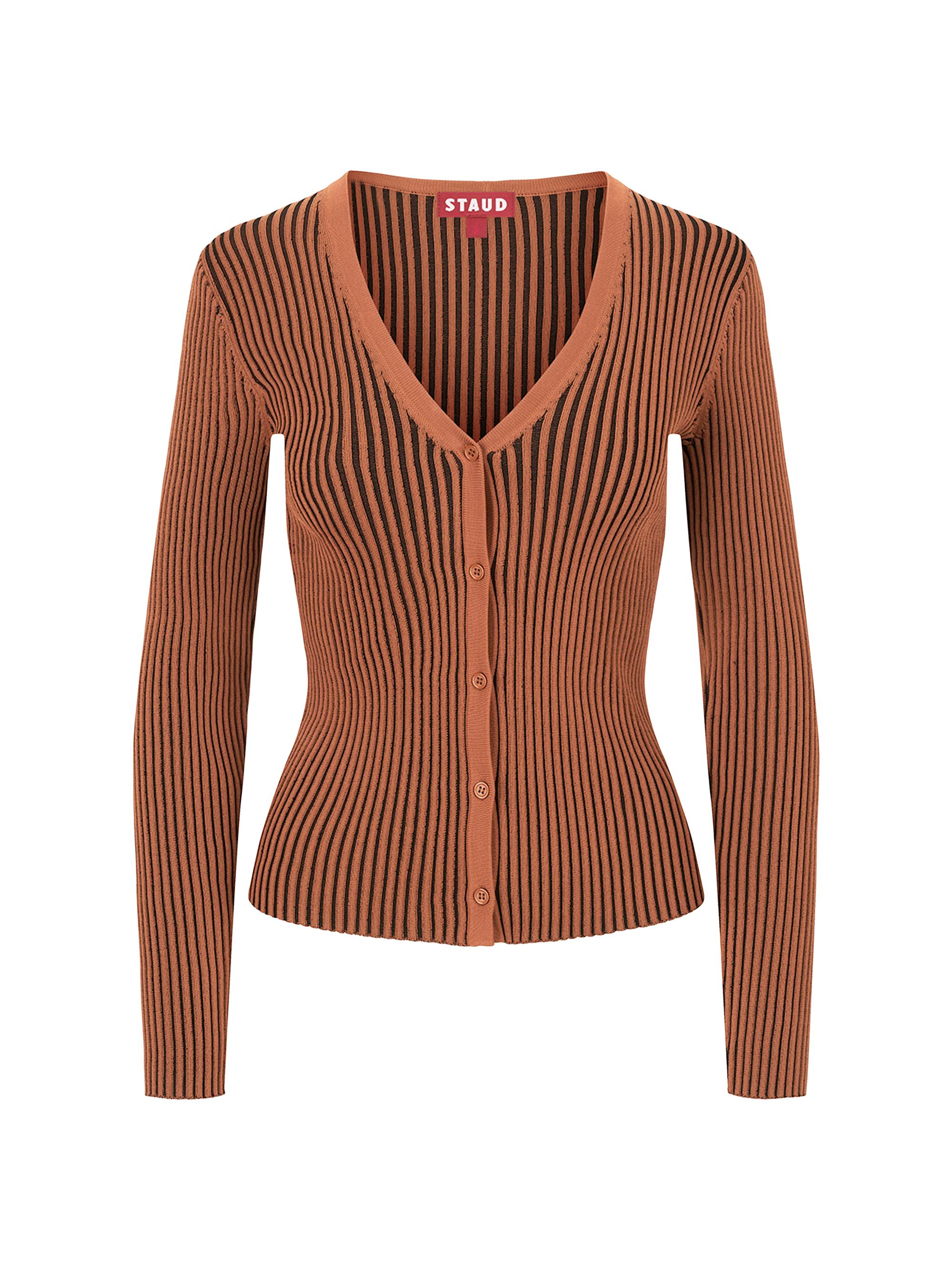 Staud Women's Fitted Rib-Knit Cardigan - Black Tan
