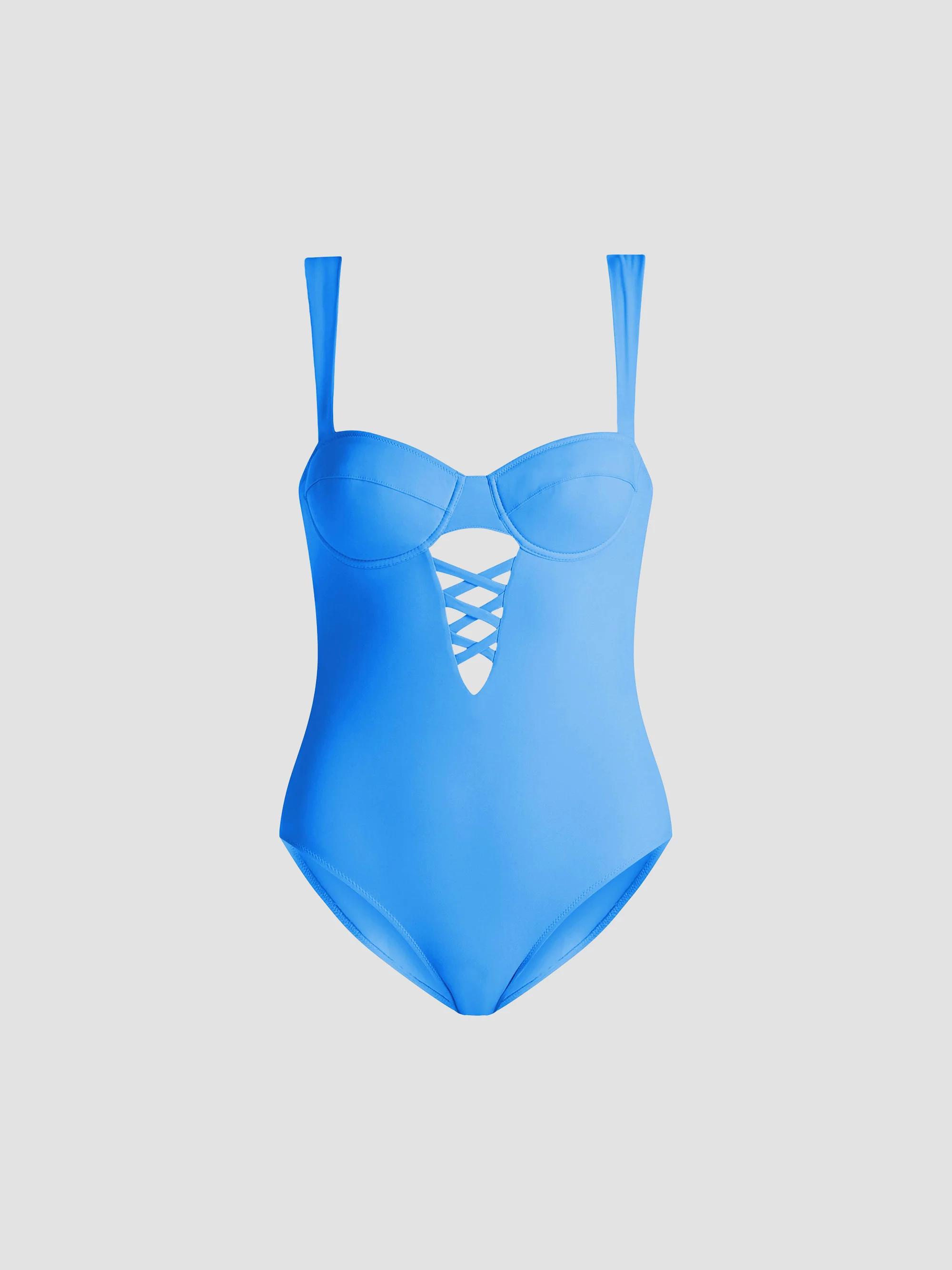 Valimare Women's Paris Lace-Up Balconette One-Piece Swimsuit - Blue - Size Small