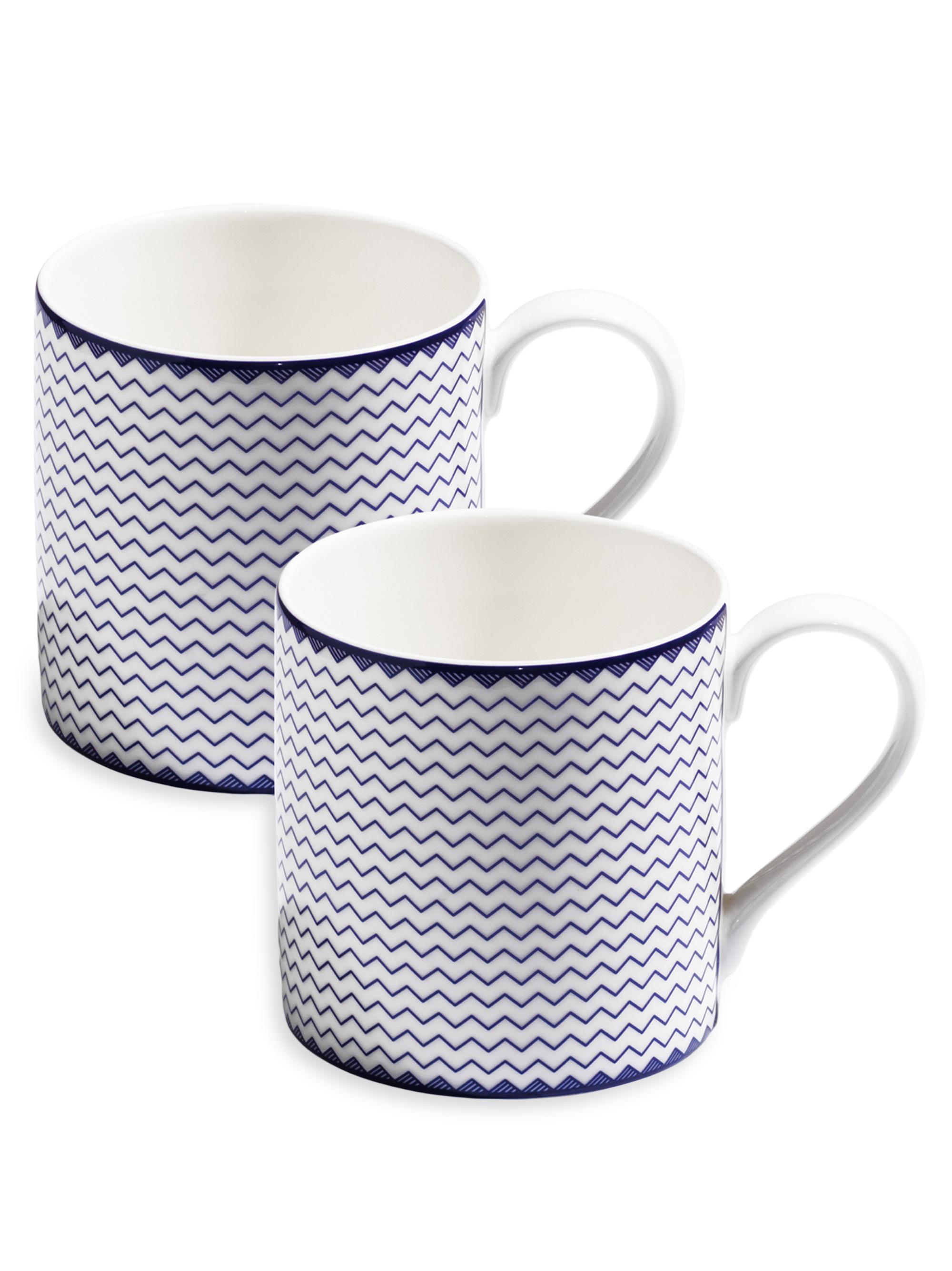 Richard Brendon Mugs Pinstripe - Large Mug - Gold - Set Of 2 - Cobalt Blue