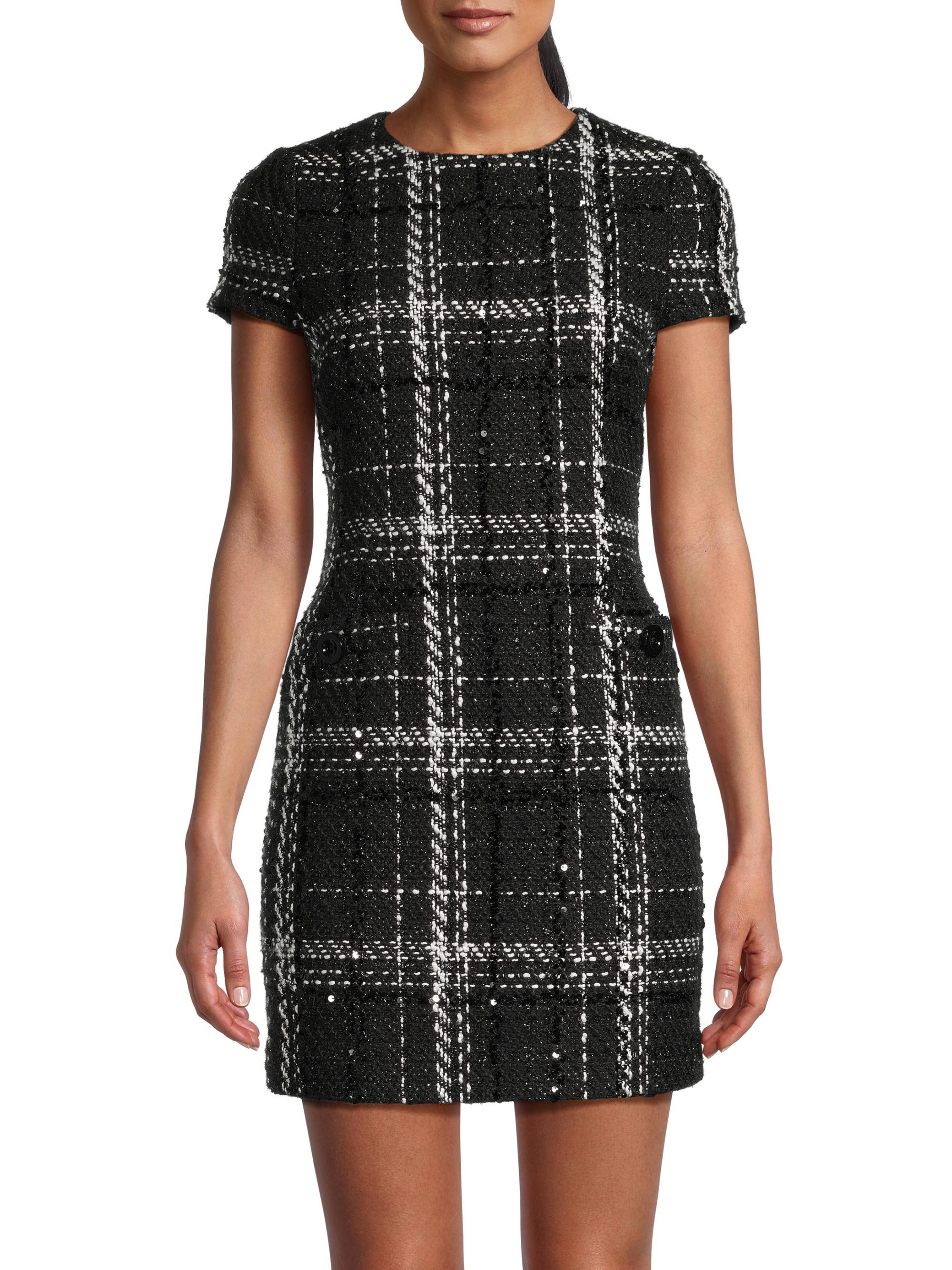 Shop Toccin Annie Plaid Tweed Short-Sleeve Minidress | Saks Fifth 