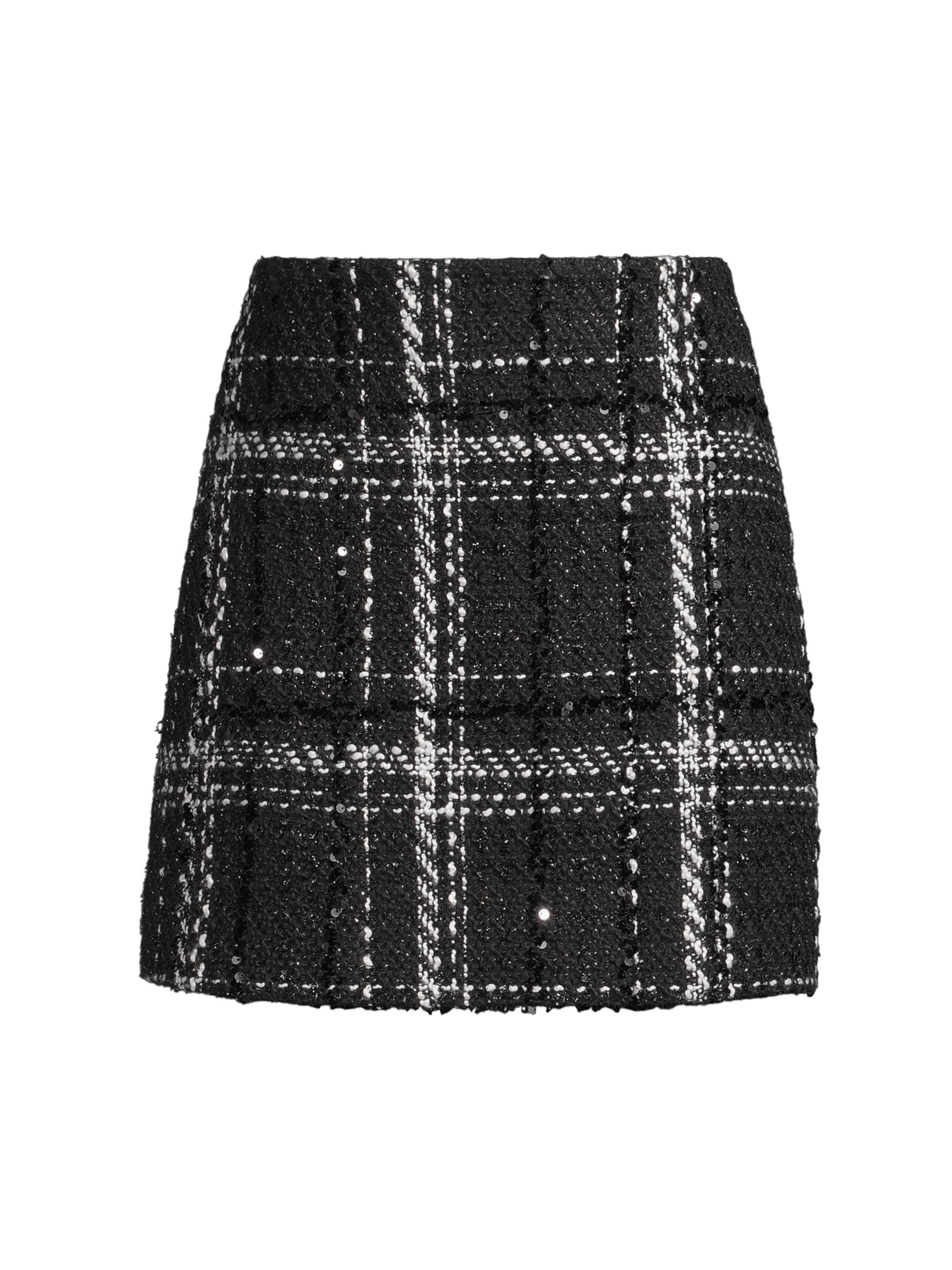 Toccin Women's Maris Sequined Plaid Tweed Miniskirt - Jet