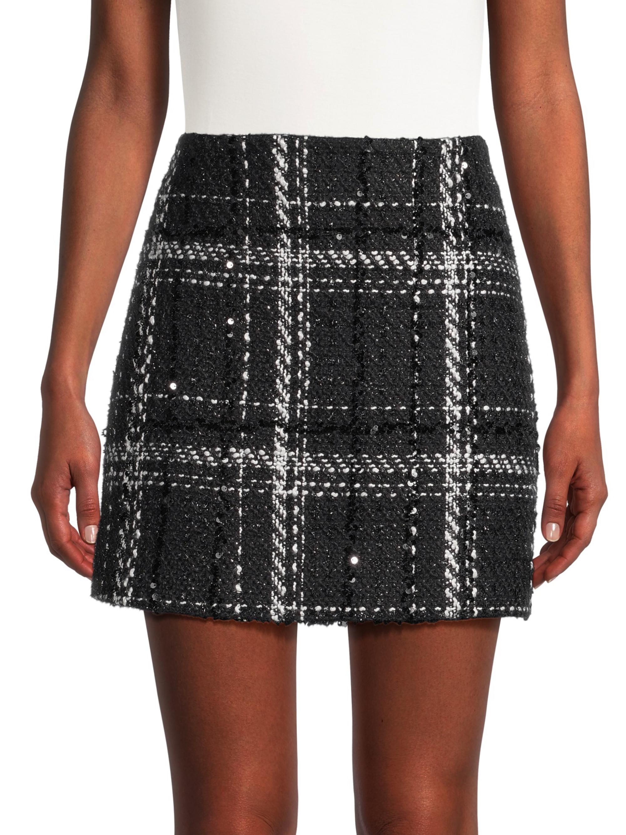 Toccin Maris Sequined Plaid Tweed Miniskirt