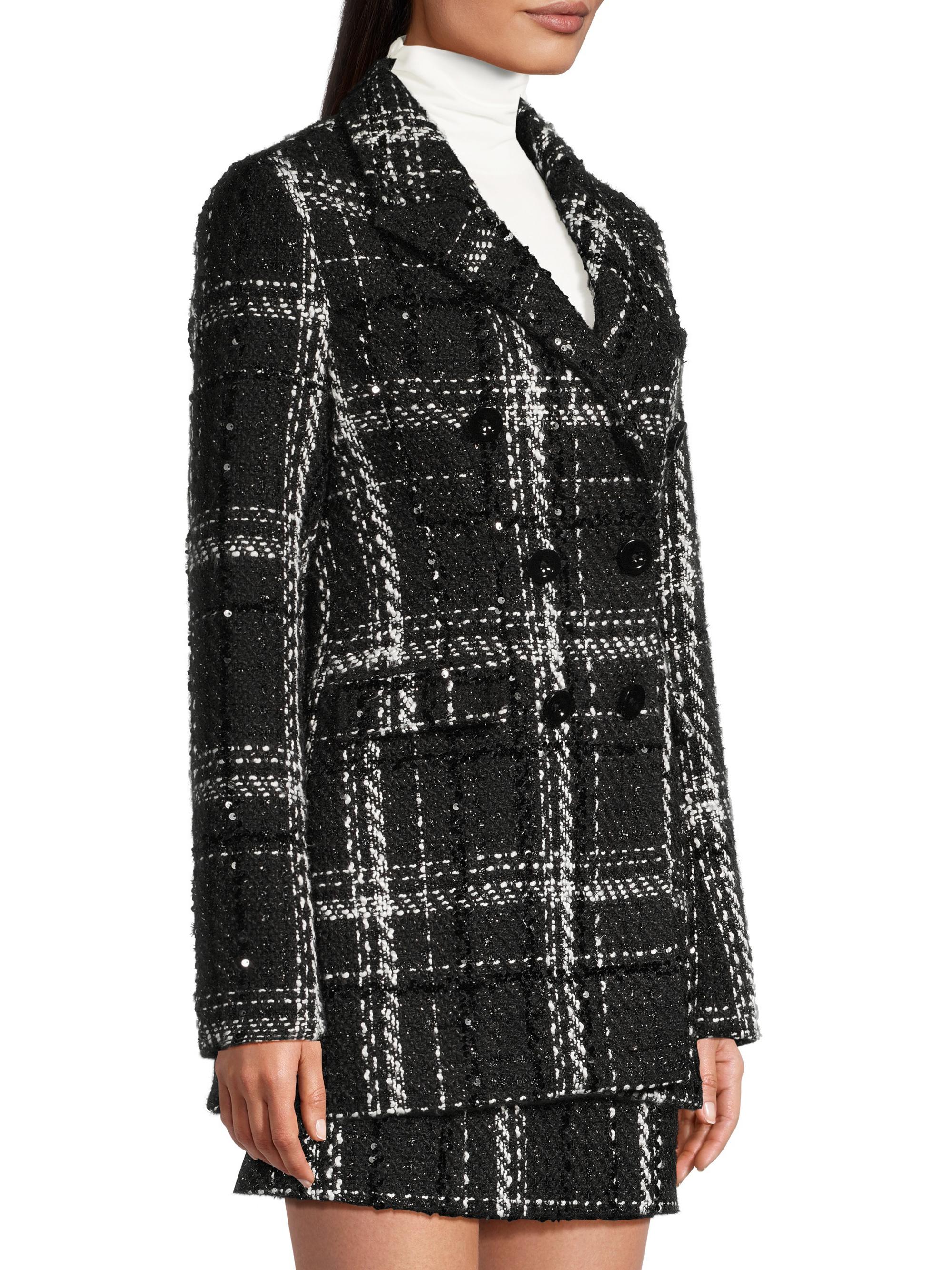 Toccin Mia Plaid Tweed Double-Breasted Blazer