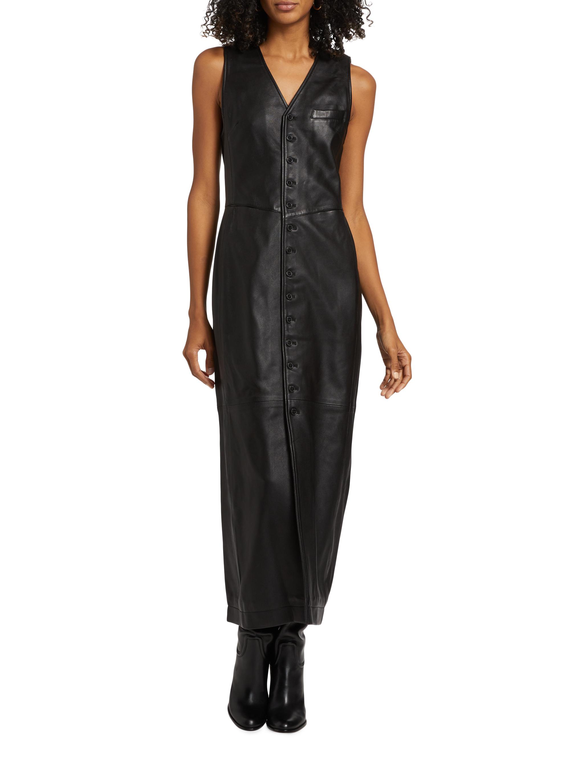 FRAME Sleeveless Leather Button-Front Midi-Dress | Saks Fifth Avenue