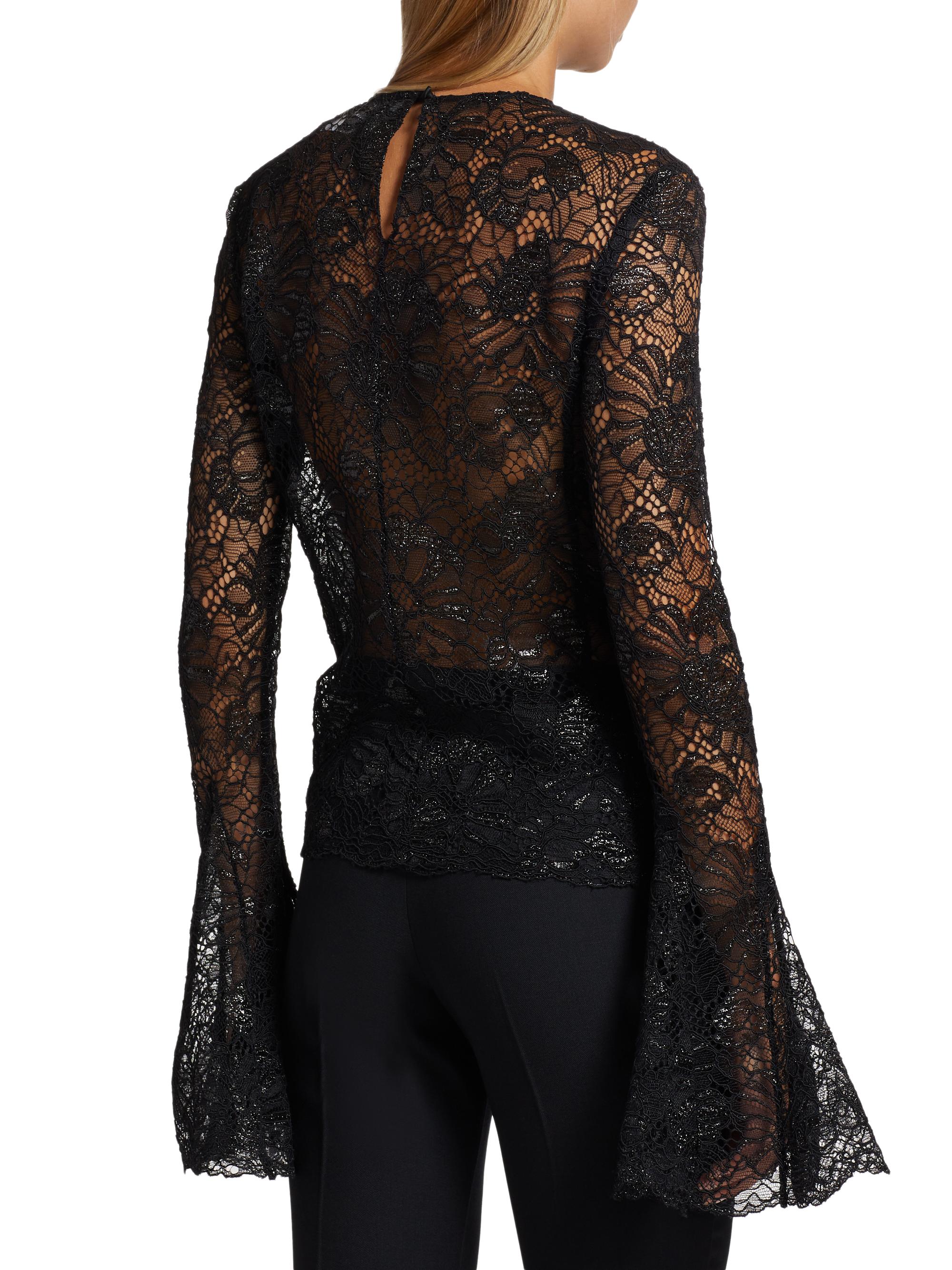 トップス S framed lace tops Frame Mesh Lace Long-Sleeve Top | Saks Fifth Avenue