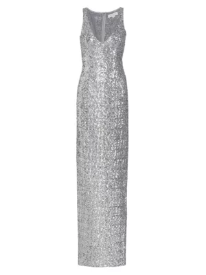 Michael Kors Collection Women's Sleeveless Sequined Gown - Silver