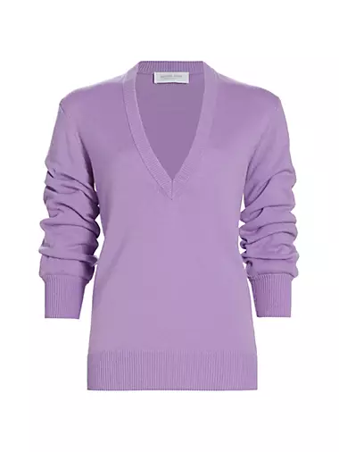 Cashmere Ruched-Sleeve Sweater
