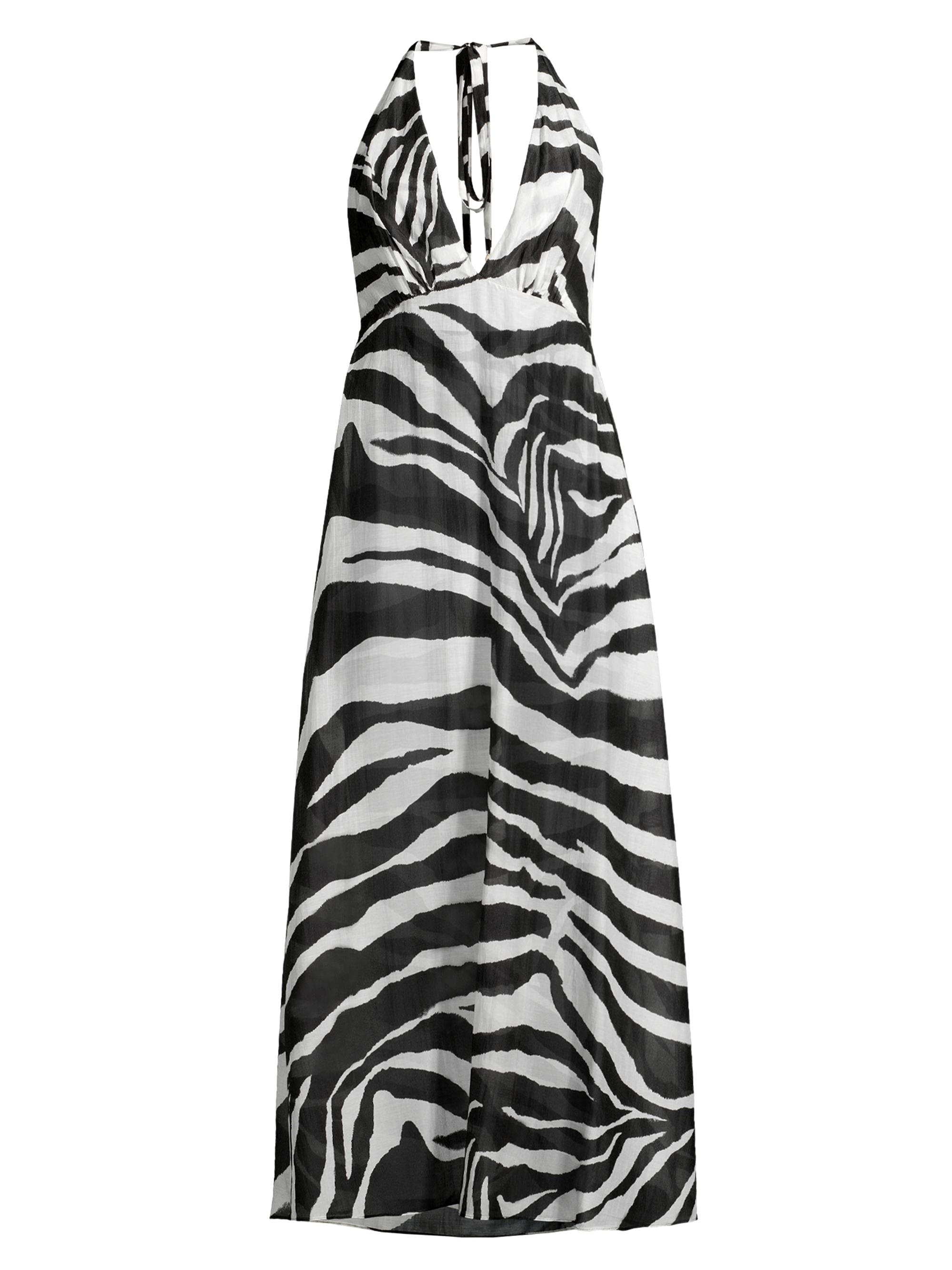 Natori Women's Zebra Cotton-Silk Halter Maxi Dress - Black White