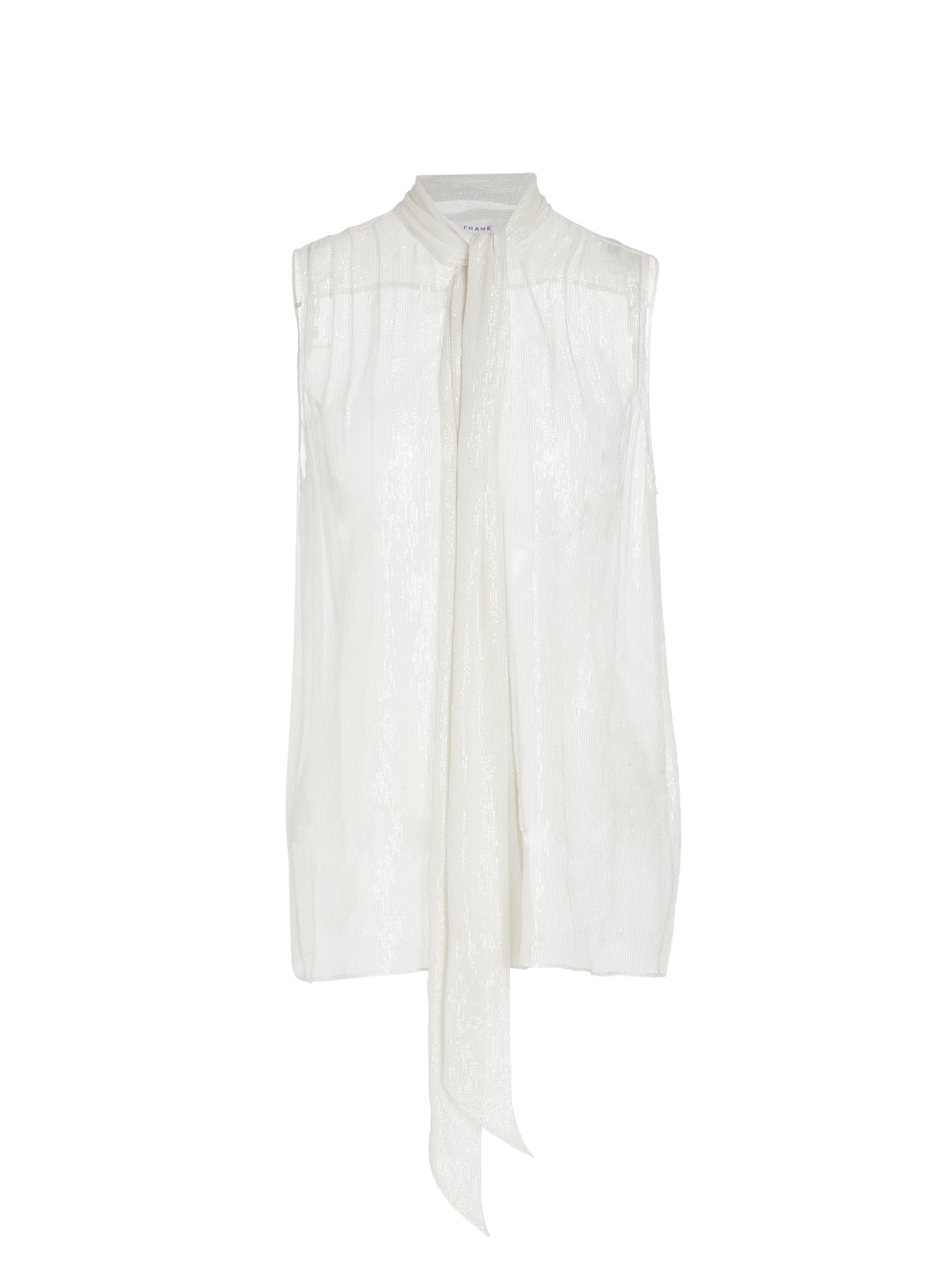 silver tie neck blouse