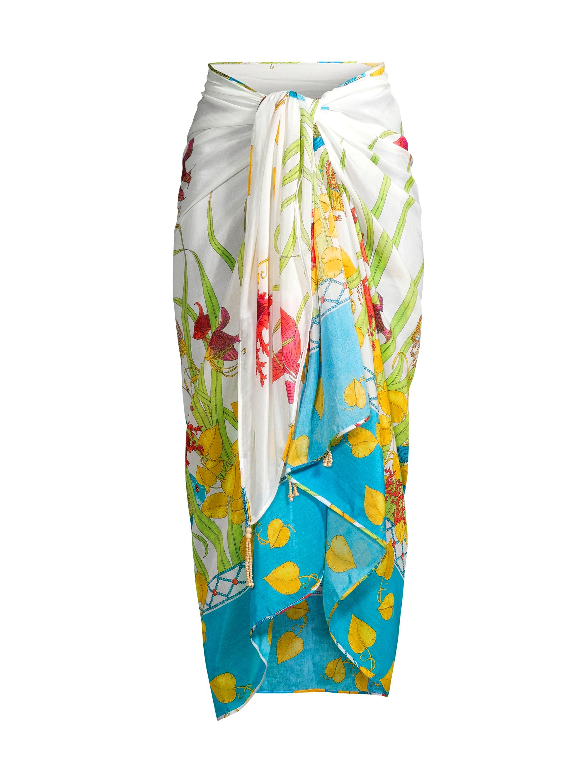 Natori Women's Aquatic Cotton-Silk Sarong - Warm White Multi