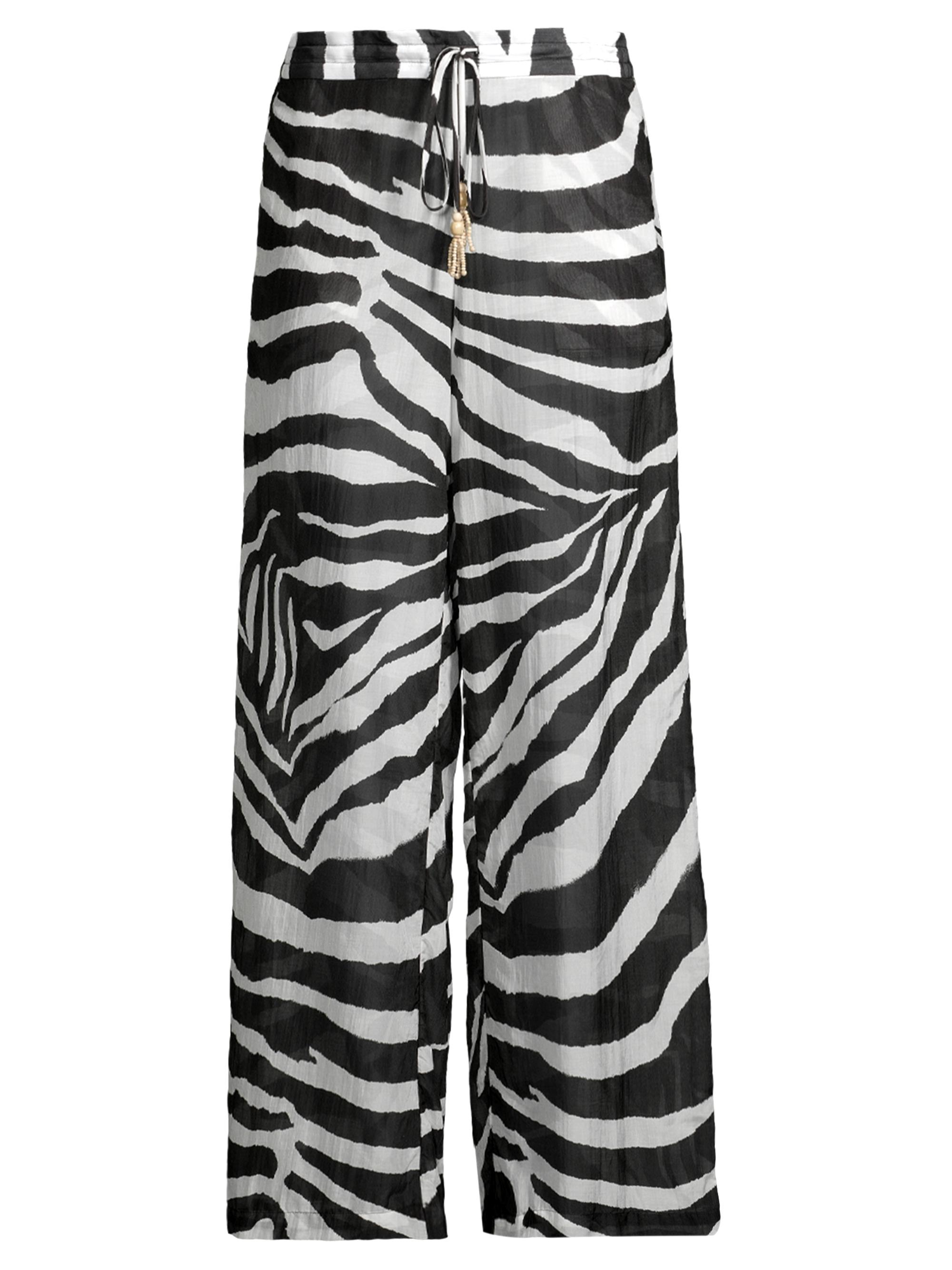 Natori Women's Zebra Cotton-Silk Wide-Leg Pants - Black White
