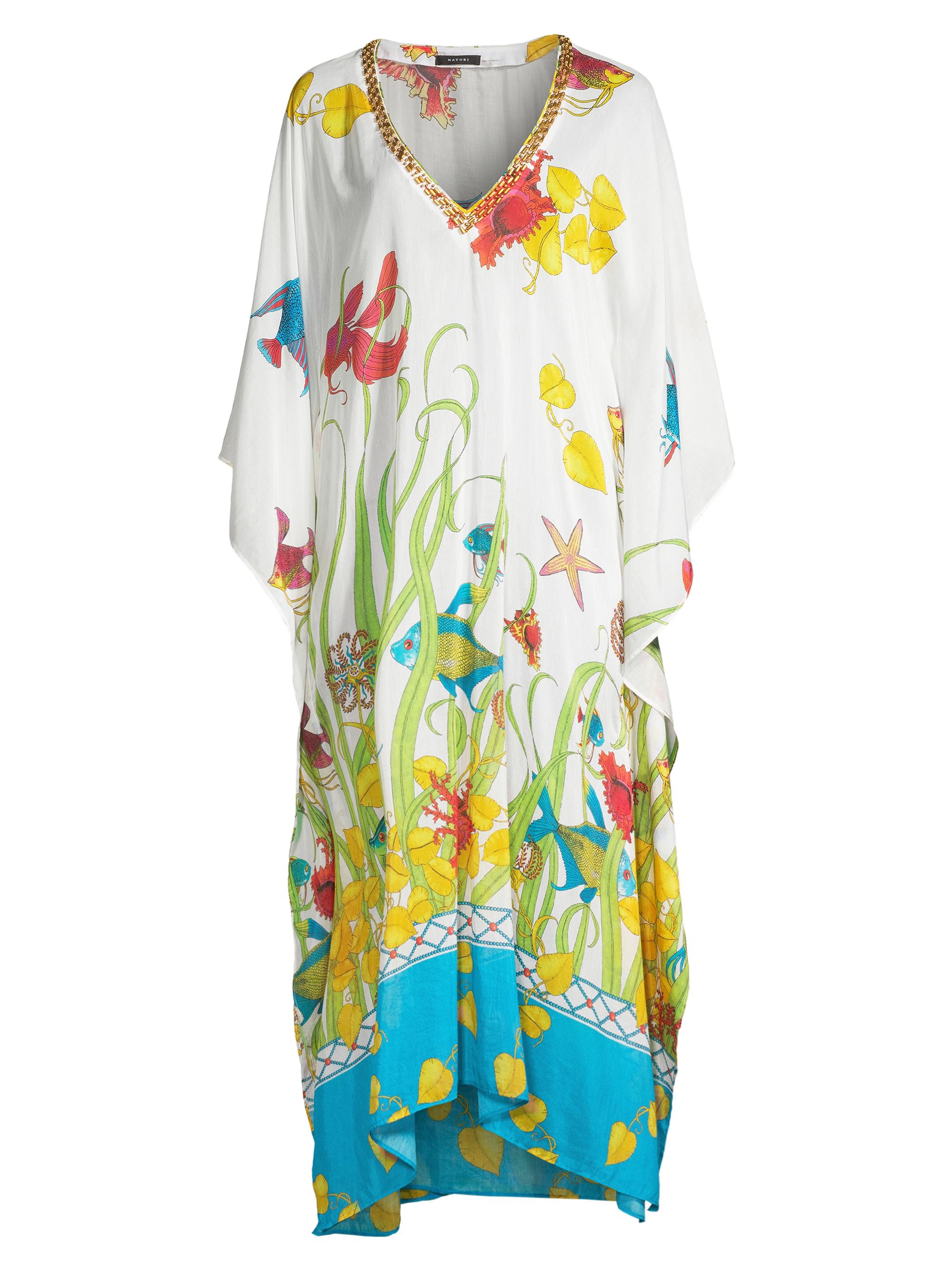 Natori Women's Aquatic Cotton-Silk Maxi Dress - Warm White Multi