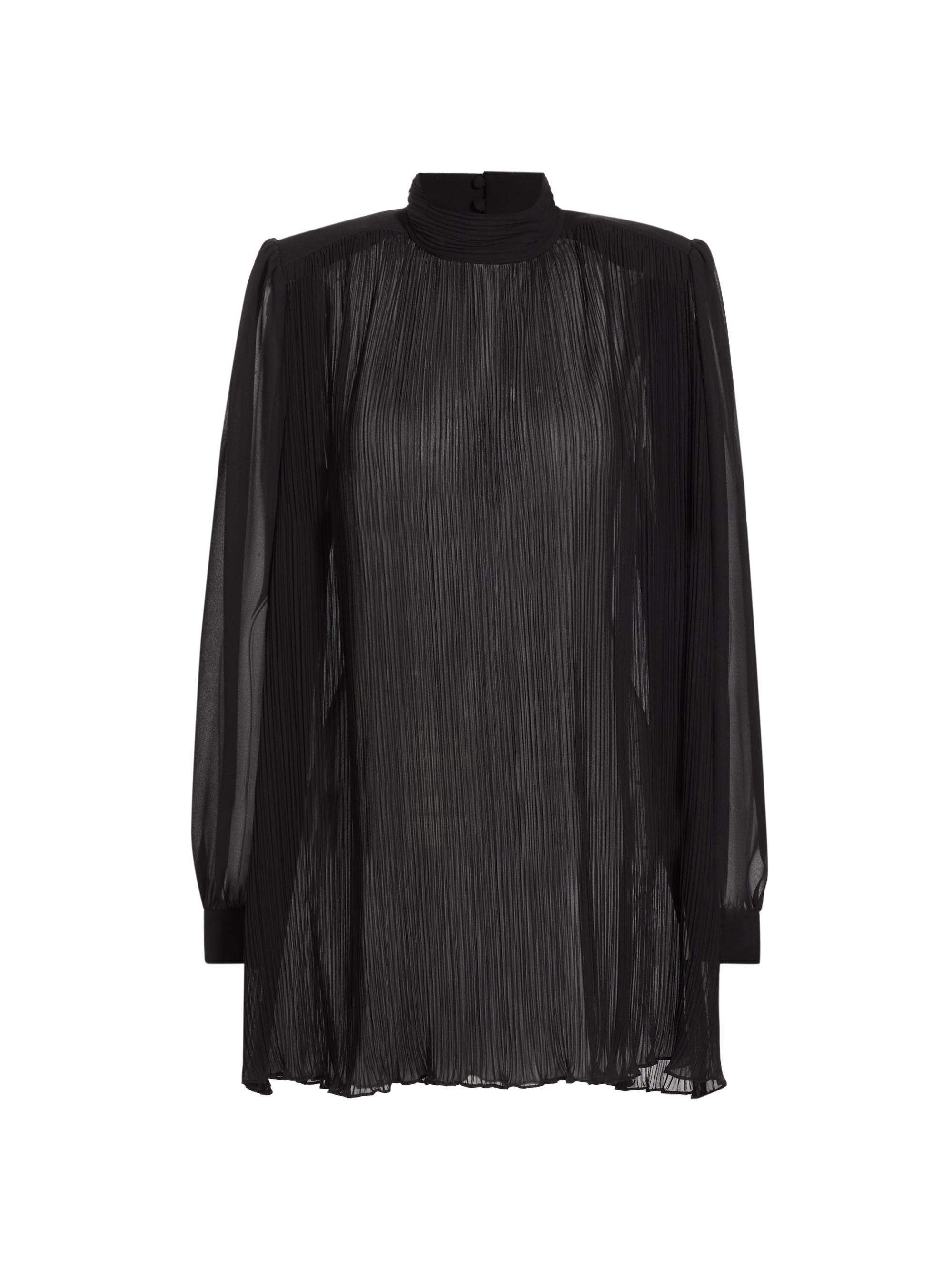Frame Women's Strong Shoulder Pleated Satin Blouse - Black