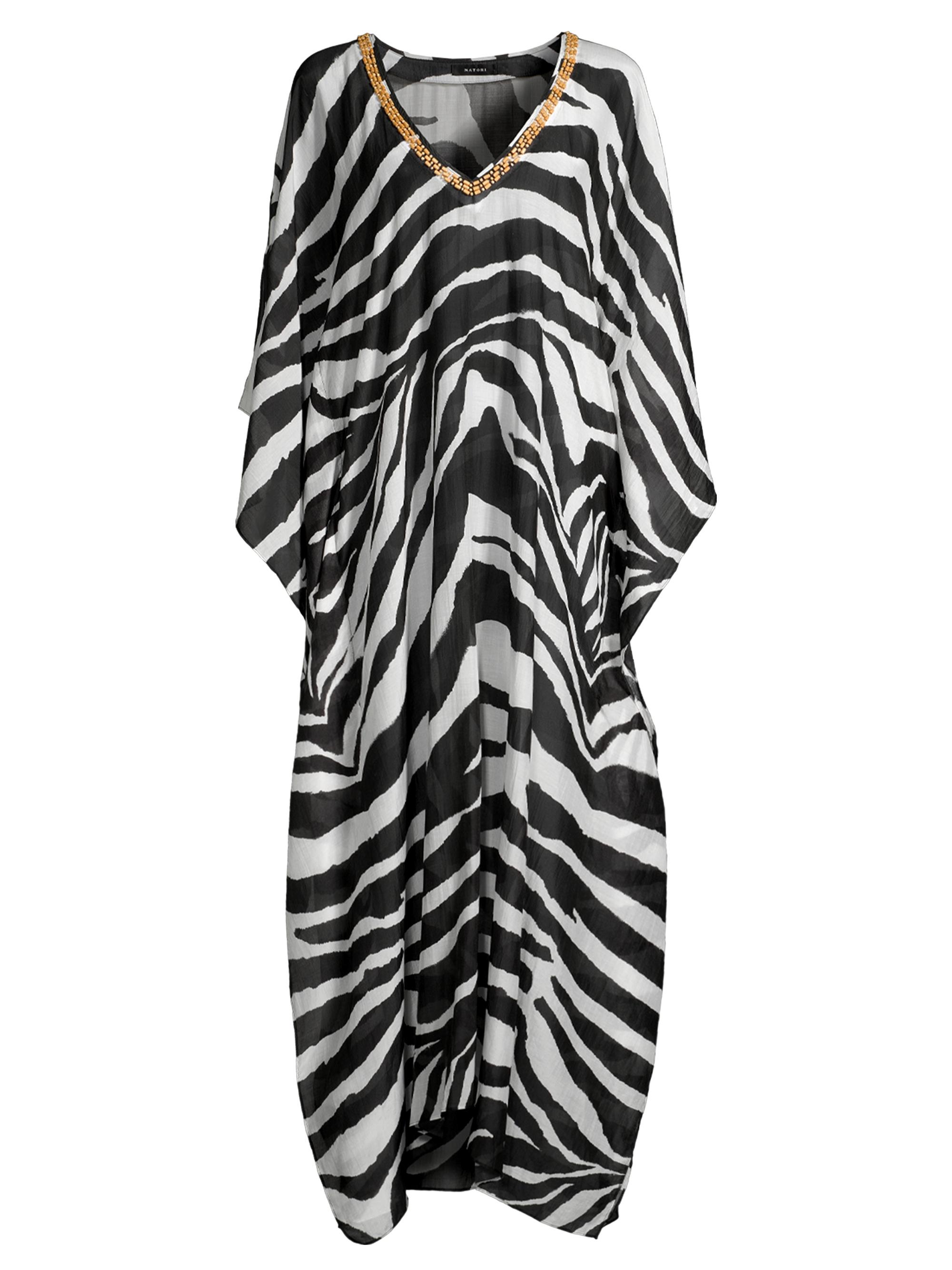 Natori Women's Zebra Cotton-Silk V-Neck Maxi Dress - Black White