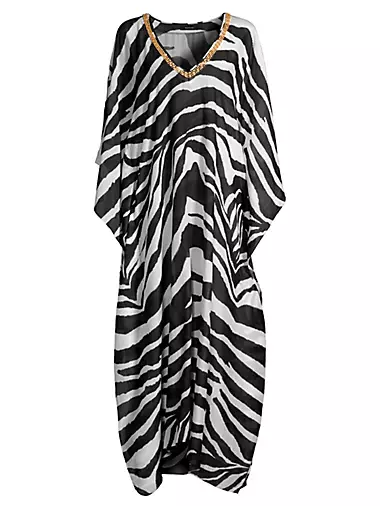 Zebra Cotton-Silk V-Neck Maxi Dress