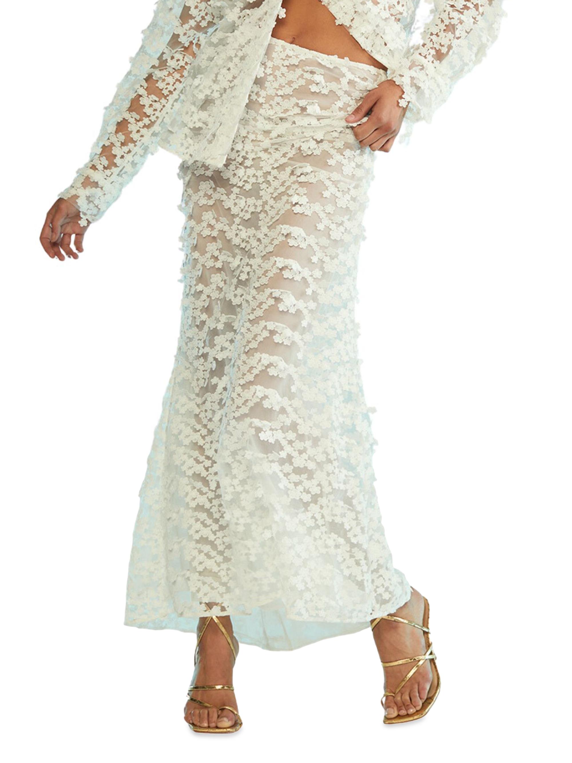 Cynthia Rowley Women's Floral-Embroidered Tulle Maxi Skirt - White