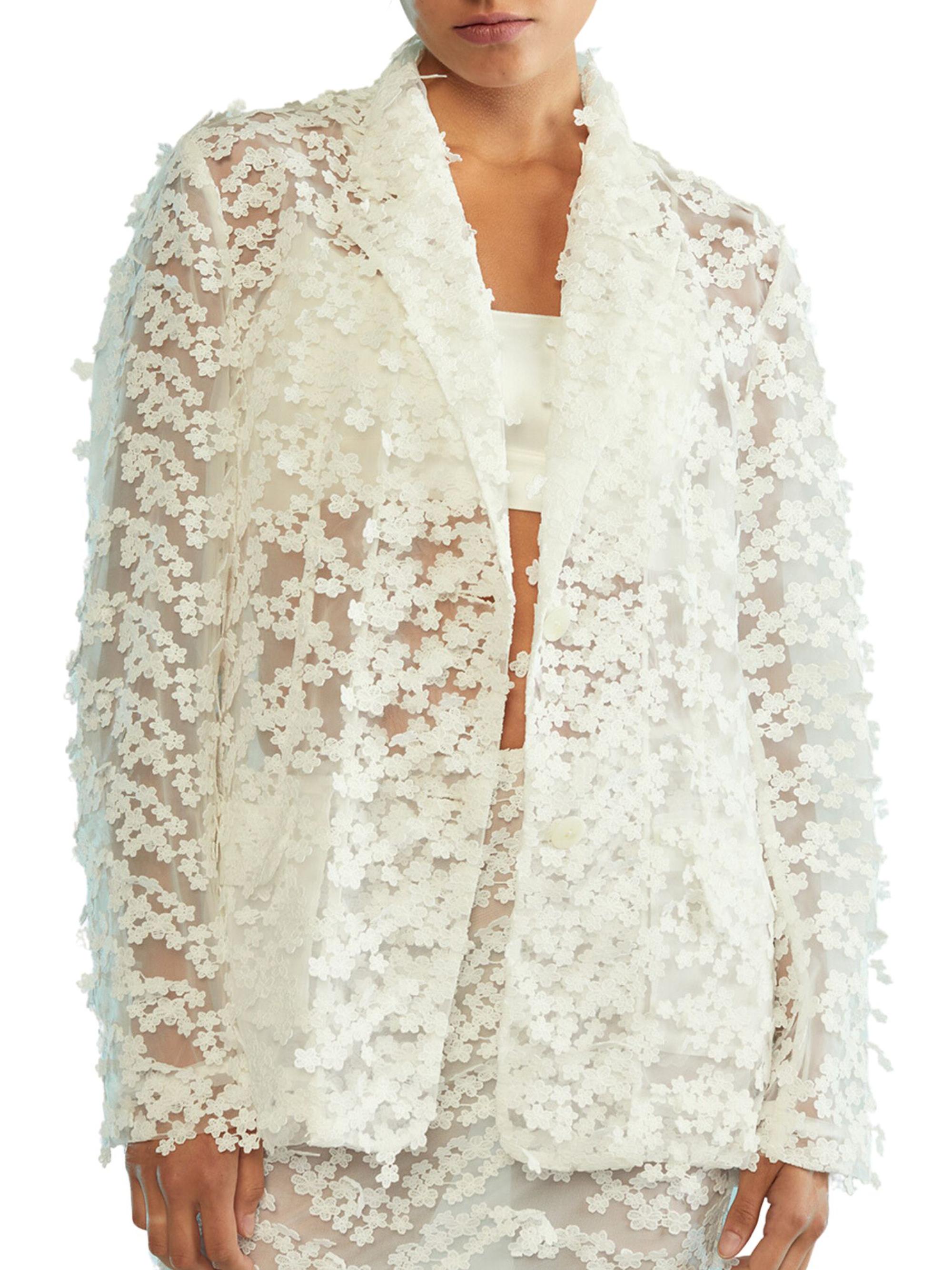 Cynthia Rowley Women's Floral-Embroidered Tulle Blazer - Black