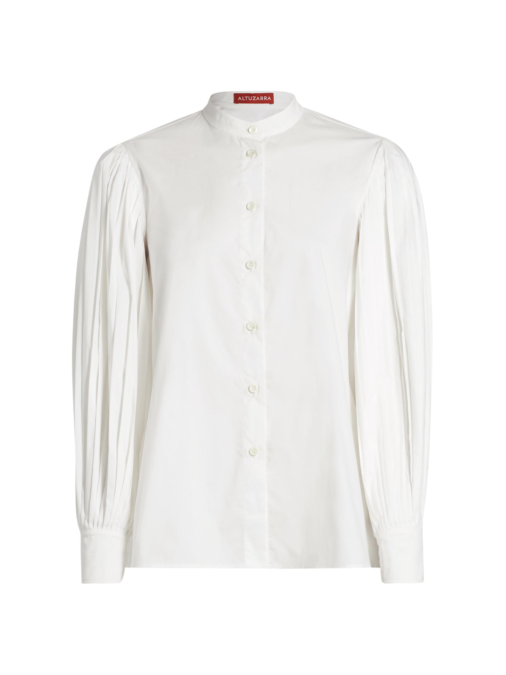 Altuzarra Women's Patsy Pleated-Sleeve Cotton-Blend Shirt - Optic White