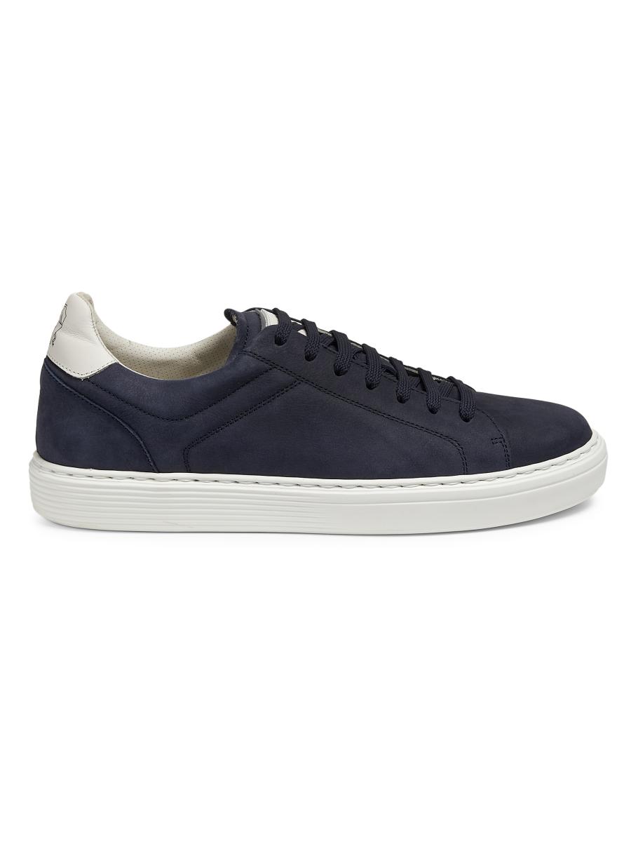 Brunello Cucinelli Suede-Trim Low-Top Leather Sneakers
