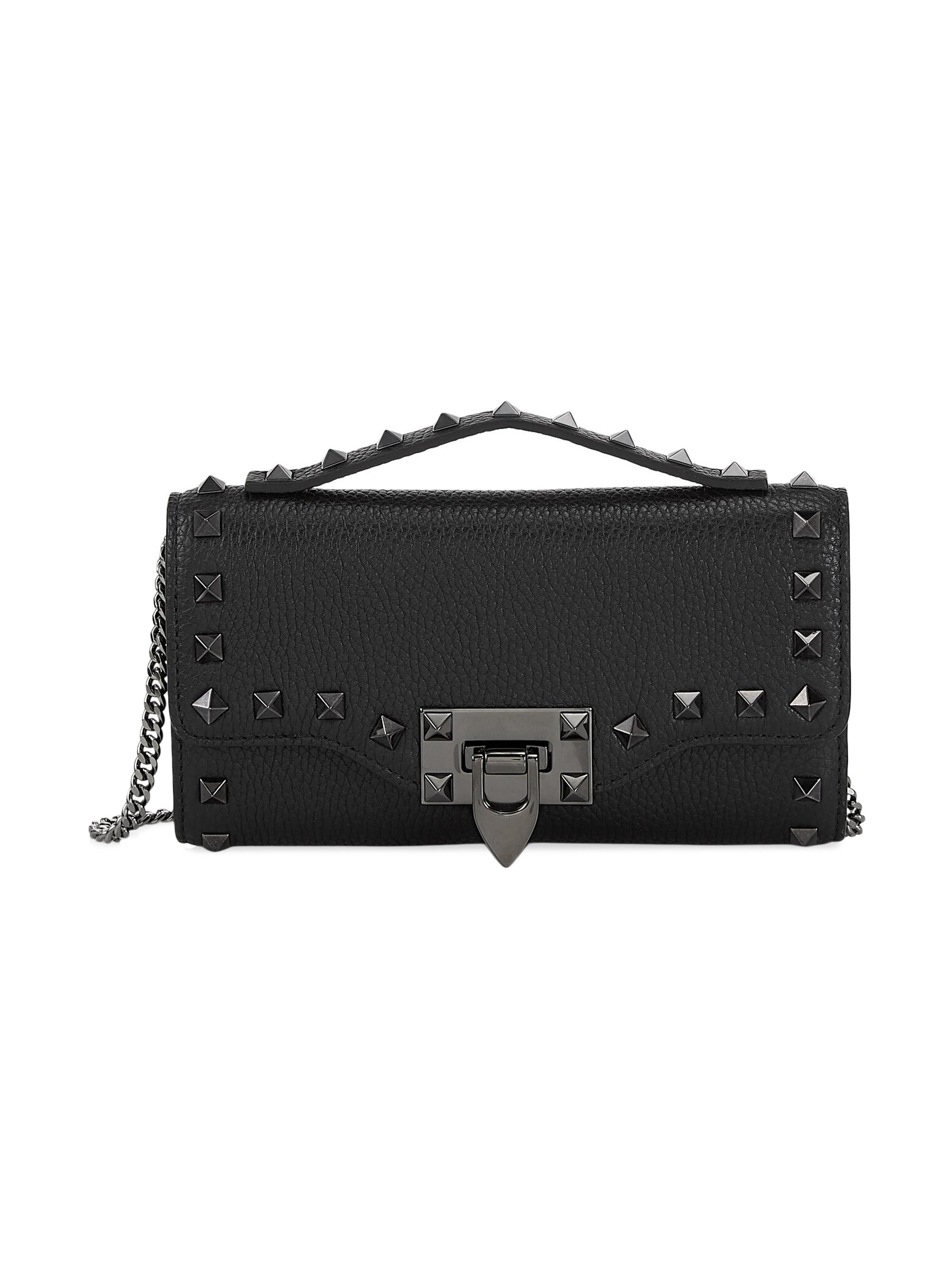 Valentino Garavani Women's Rockstud Leather Wallet-On-Chain - Nero