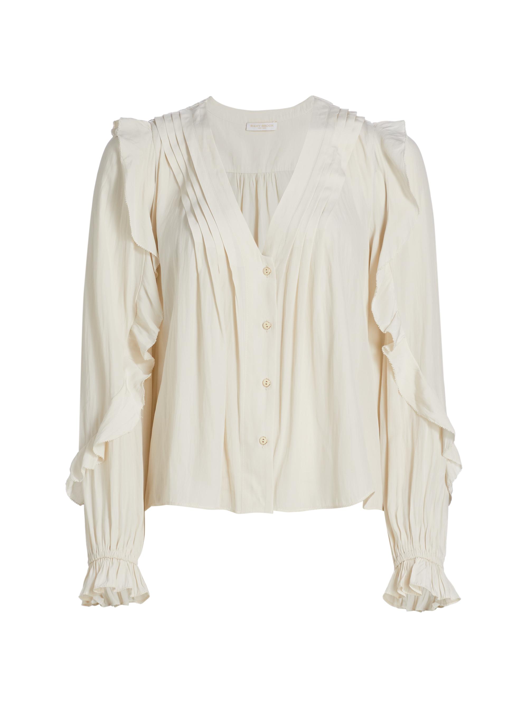 Ramy Brook Women's Estelle Ruffled V-Neck Blouse - Jute