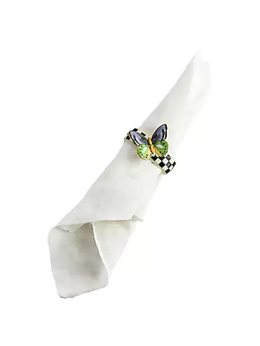 Toile Butterfly Toile 4-Piece Napkin Rings Set