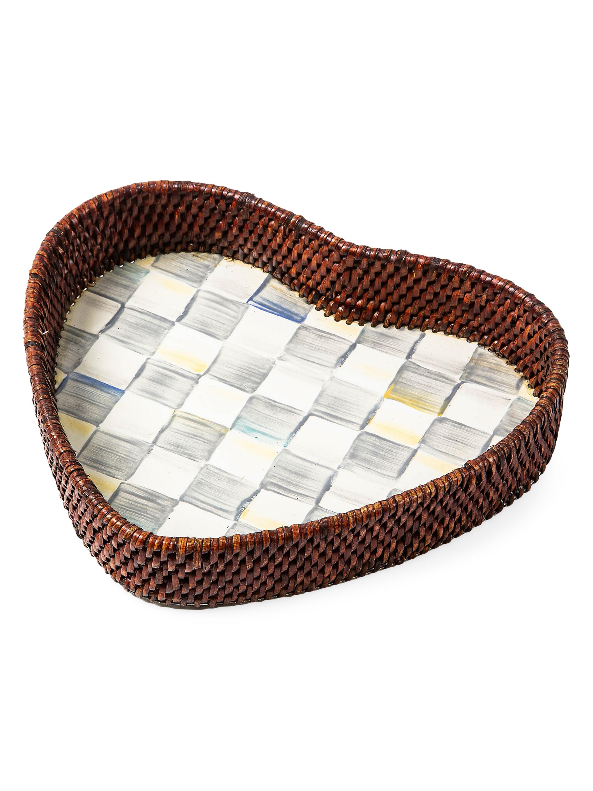 MacKenzie-Childs Sterling Check Rattan & Enamel Heart Tray