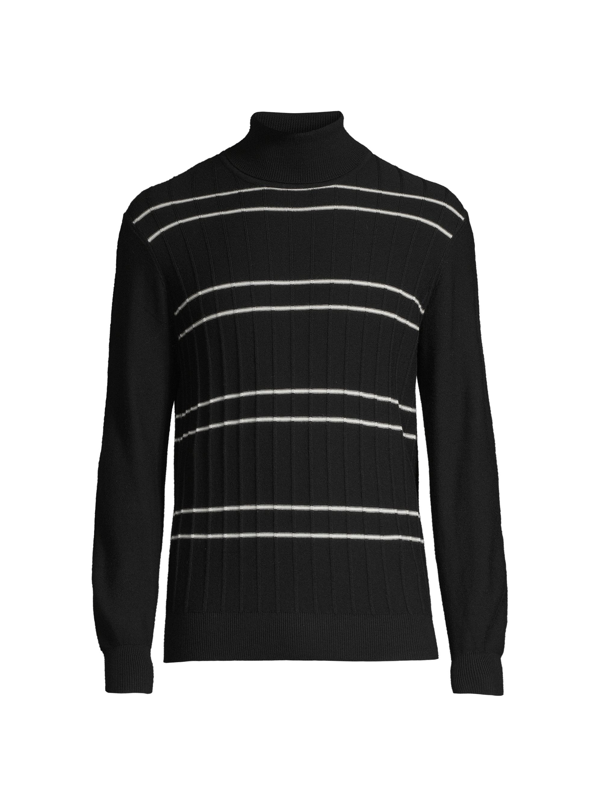 Good Man Brand Men's Drop Needle Striped Wool Turtleneck Sweater - Black