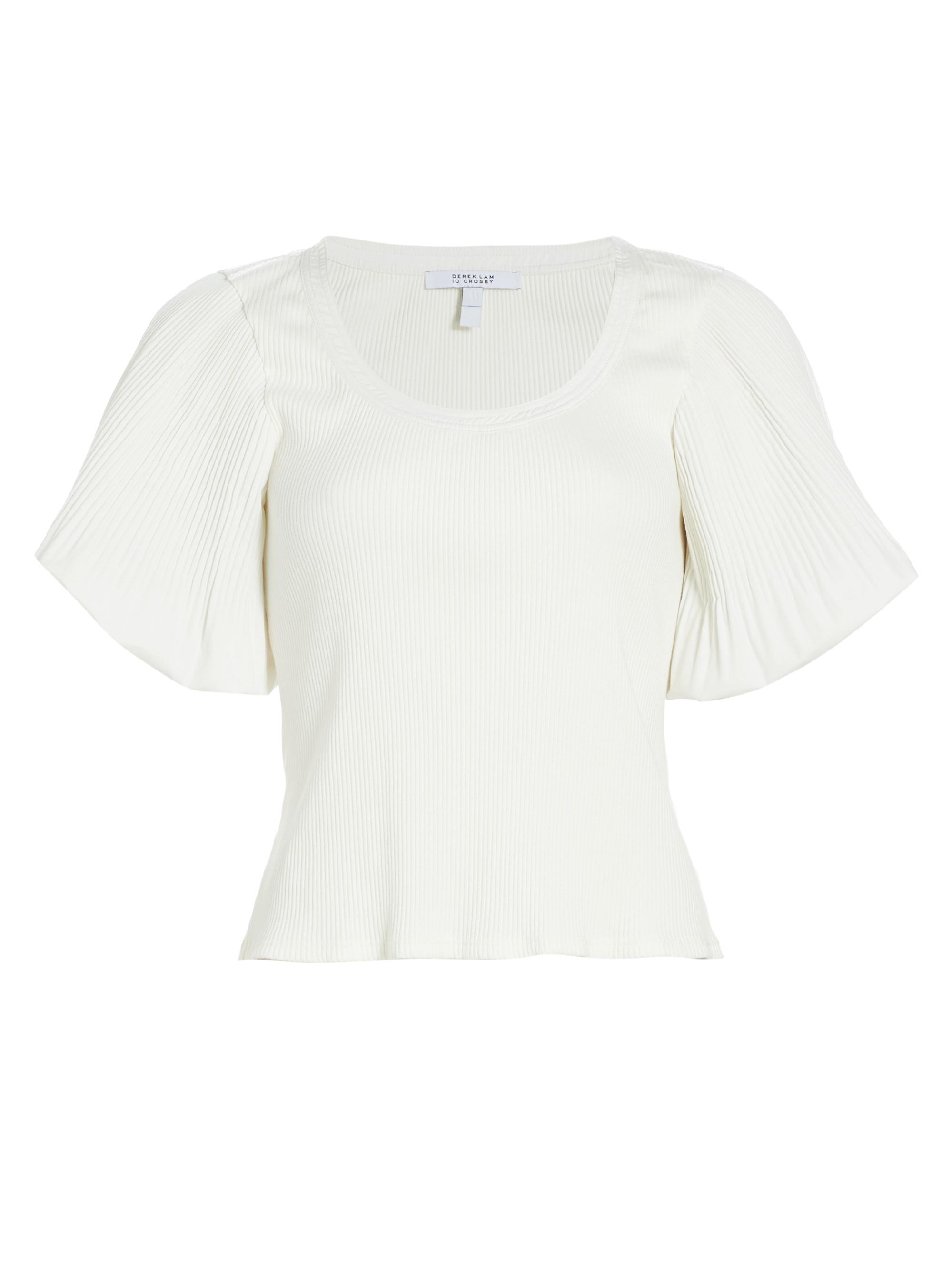 Derek Lam 10 Crosby Women's Ribbed Puff-Sleeve Top - Soft White