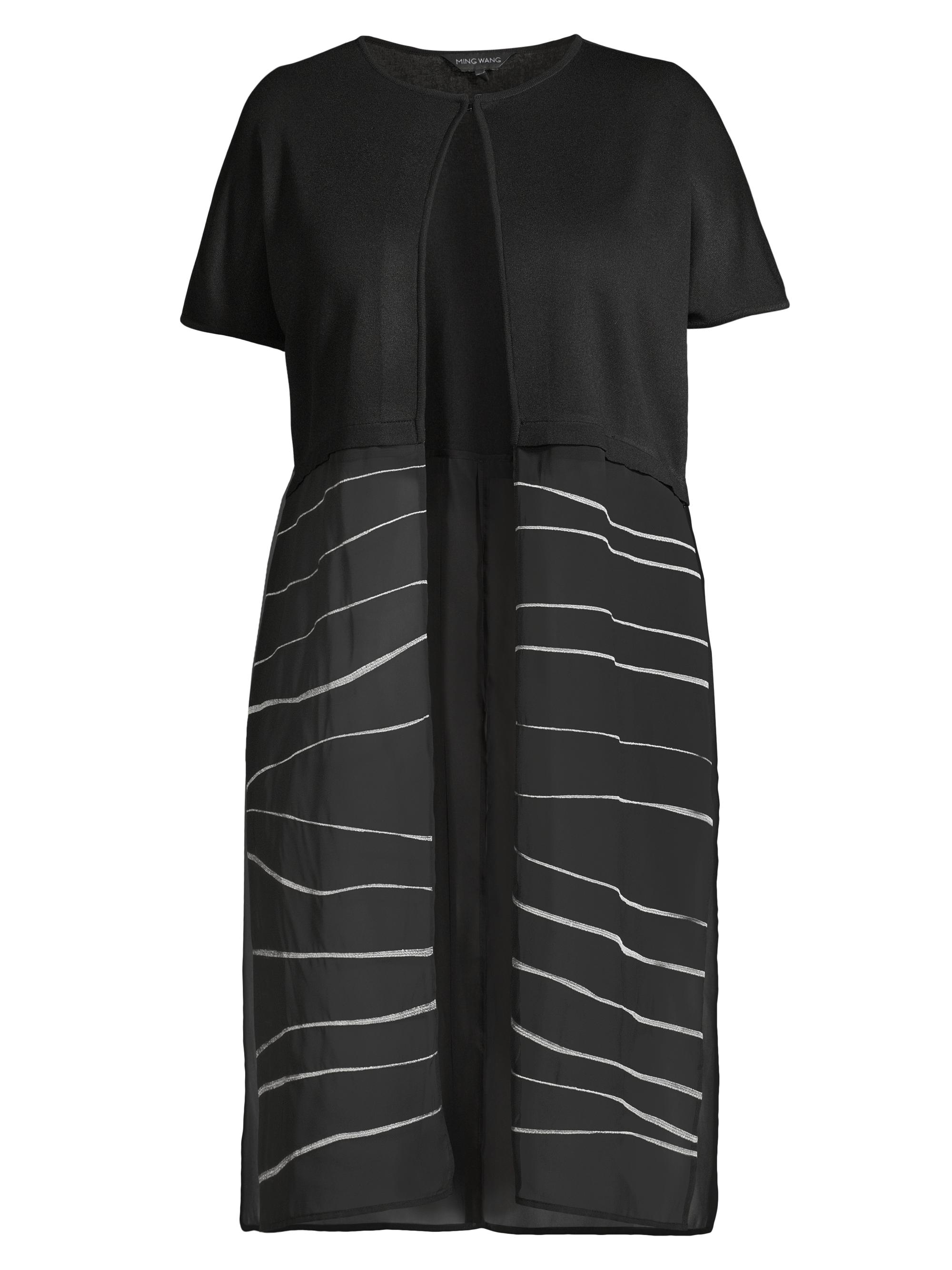 Ming Wang Women's Semi-Sheer Mixed-Media Top - Black White