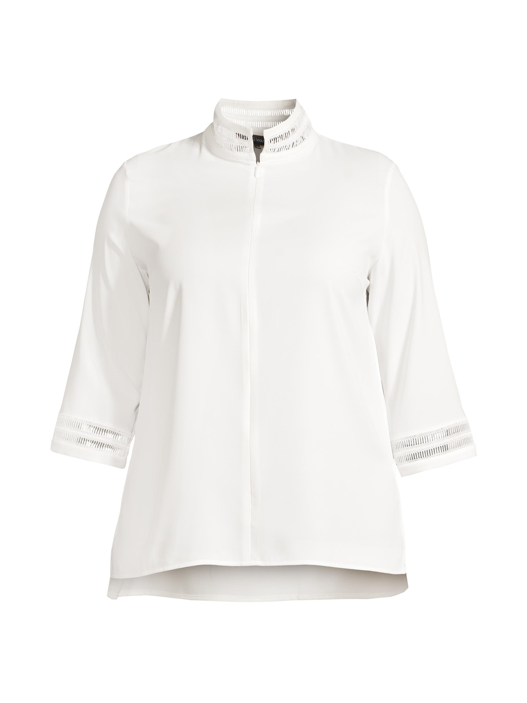 Ming Wang Women's Quarter-Zip Lattice Top - White