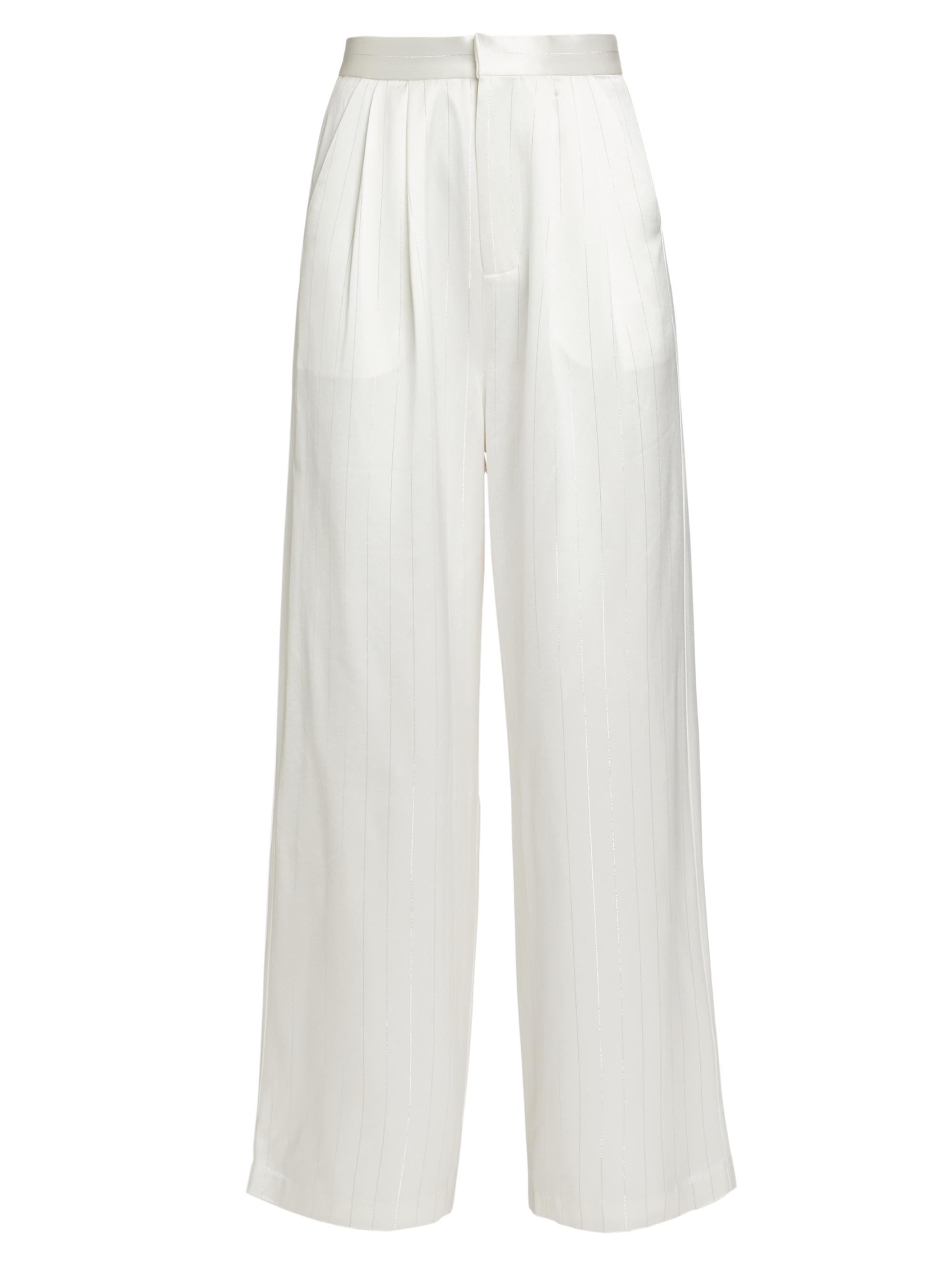 Nonchalant Label Women's Hester Metallic Stripe Pants - White Silver Stripes