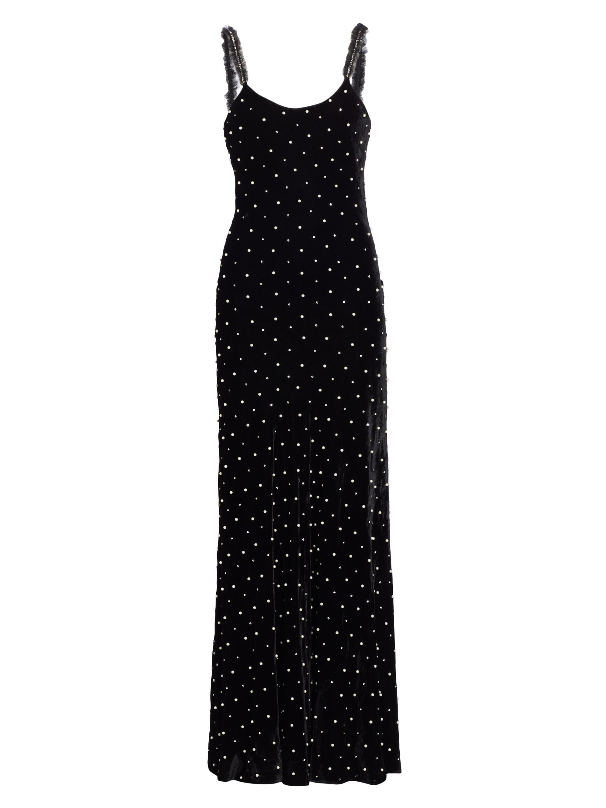 LoveShackFancy Women's Aspen Rhinestone & Imitation Pearl Velvet Maxi Dress - Black