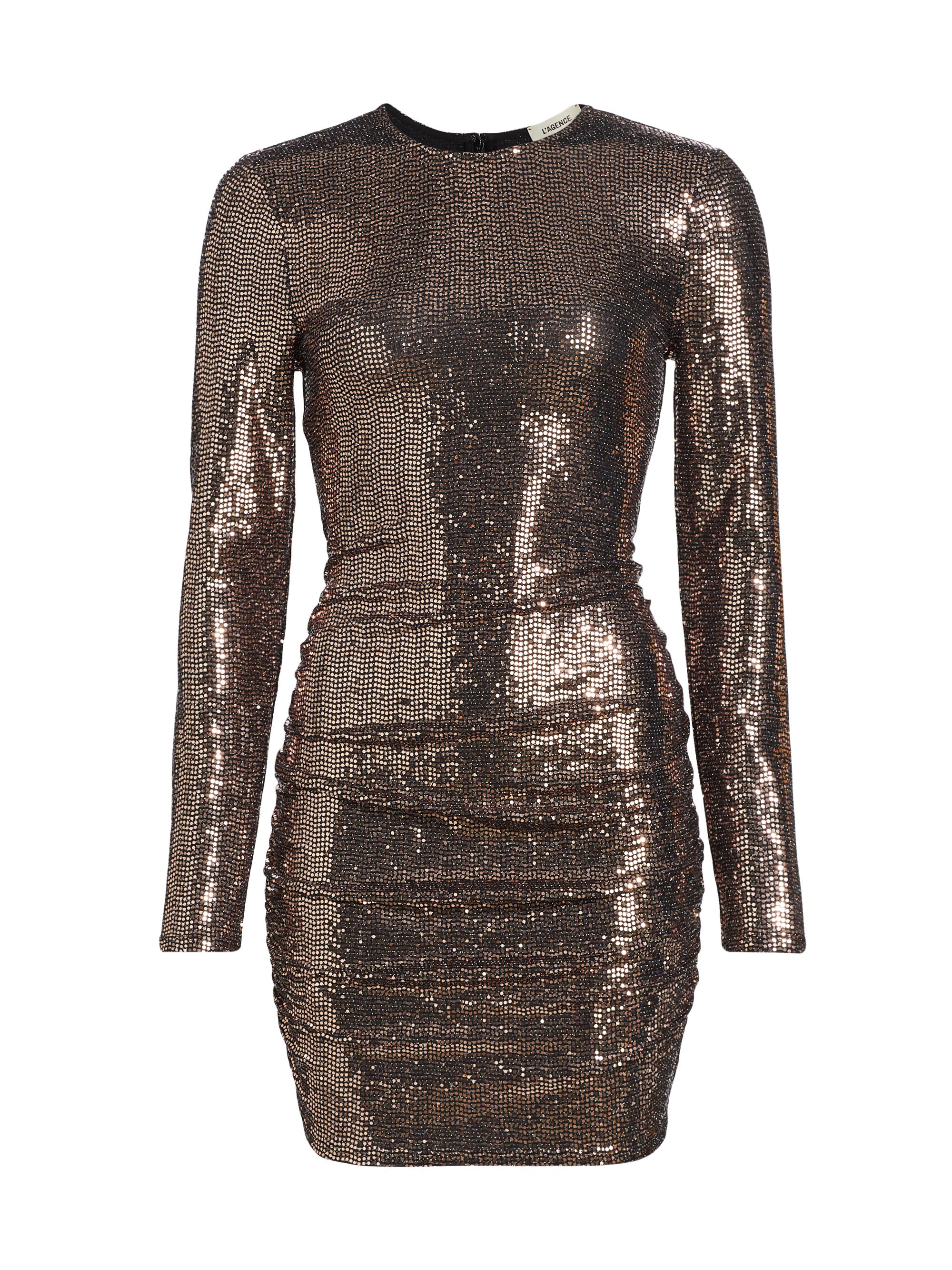 L'AGENCE Women's Sunny Sequined Long-Sleeve Minidress - Black Bronze Sequin