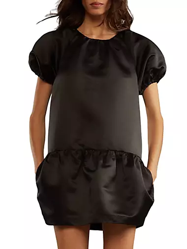 Buy Cynthia Rowley Women's A- Line Bonded Satin Dress with Floral Applique,  Black, 6 at