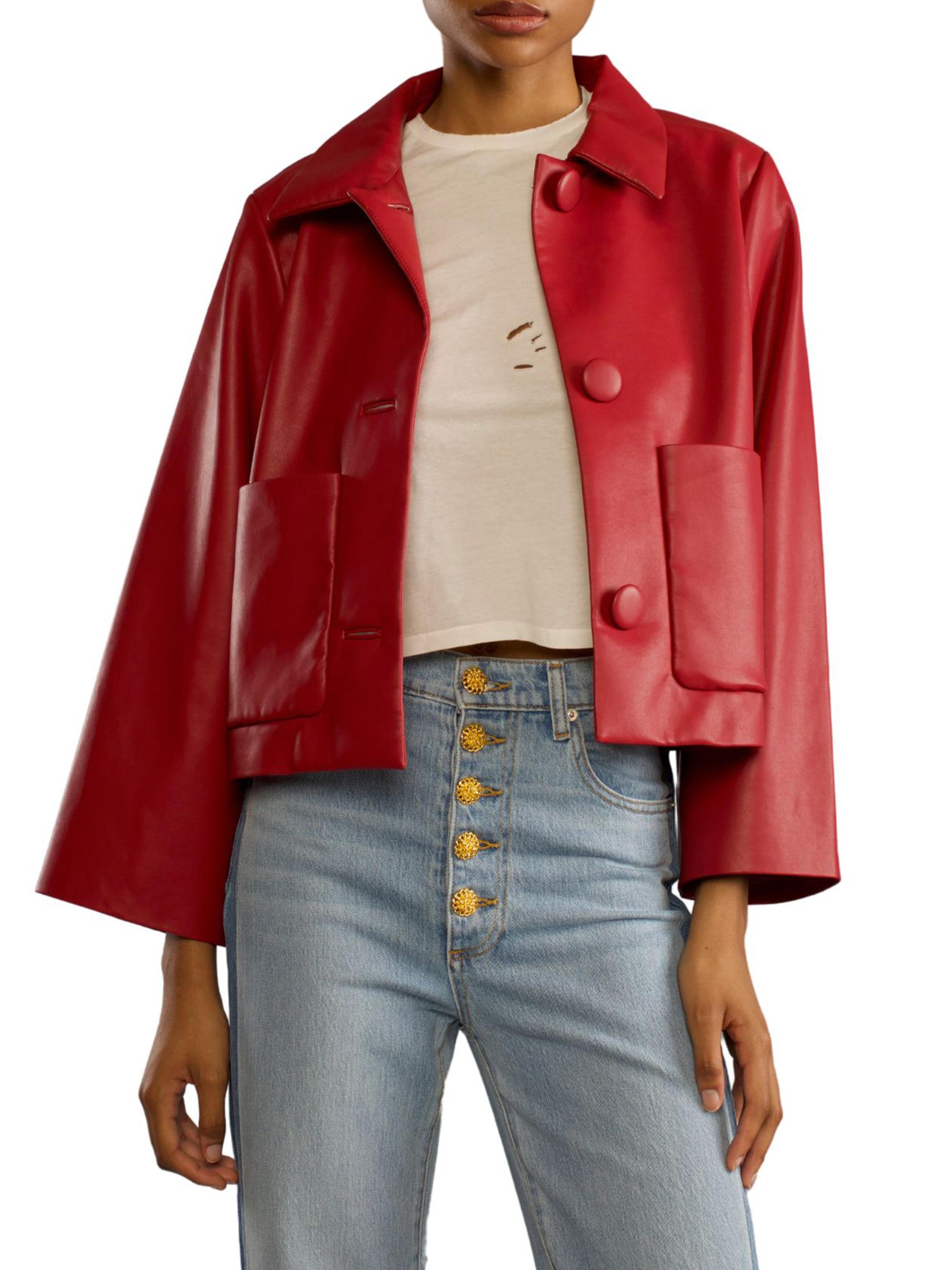 Cynthia Rowley Women's Cropped Faux Leather Jacket - Red