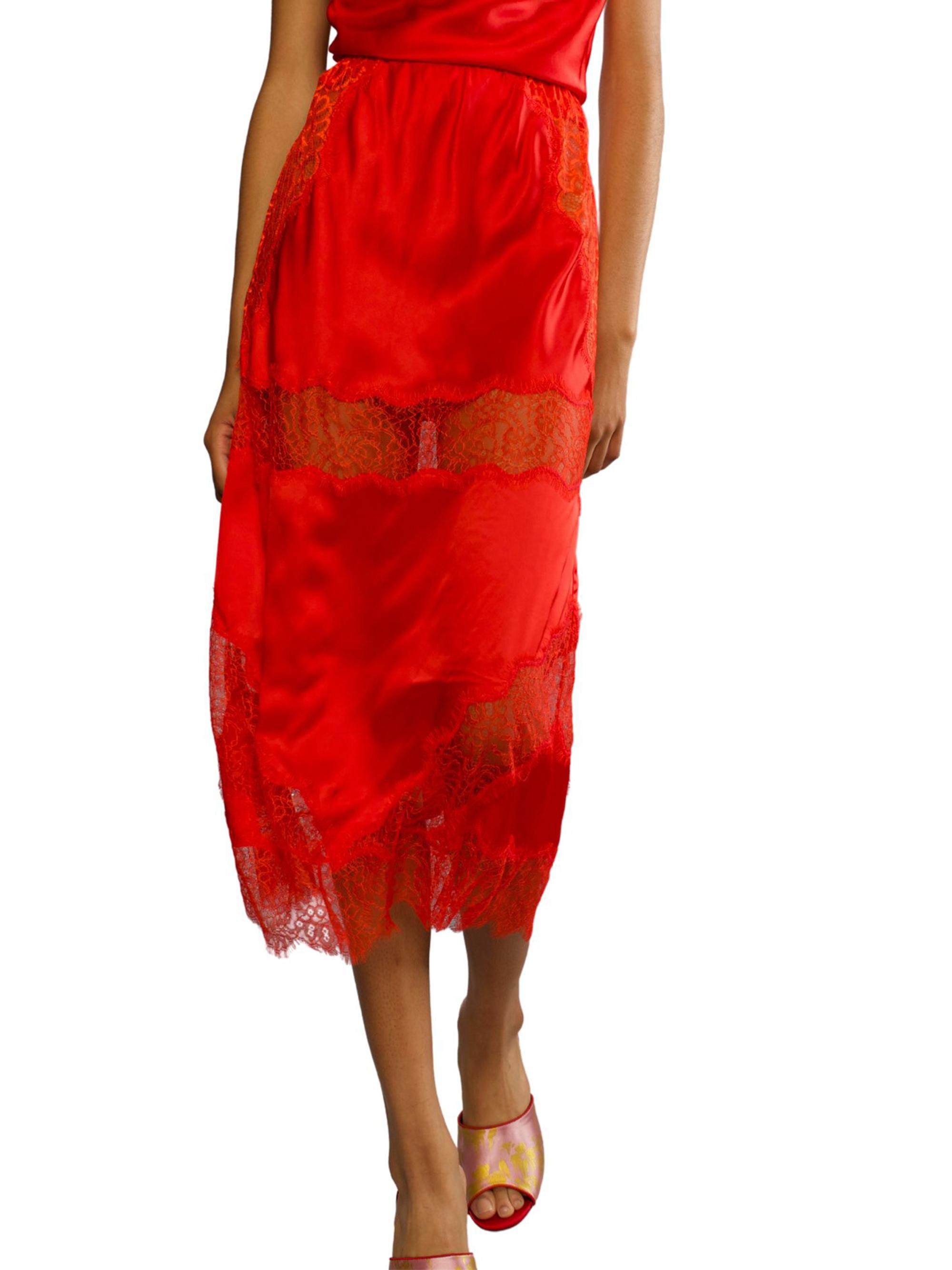 Cynthia Rowley Women's Silk Lace-Paneled Midi-Skirt - Red