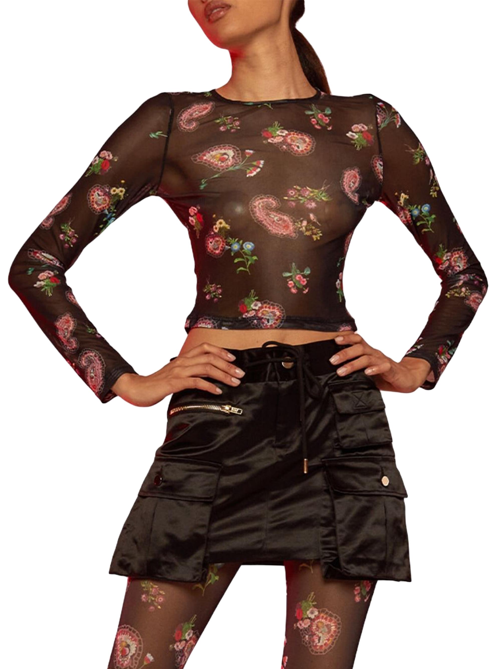 Cynthia Rowley Women's Printed Mesh Blouse - Black Floral