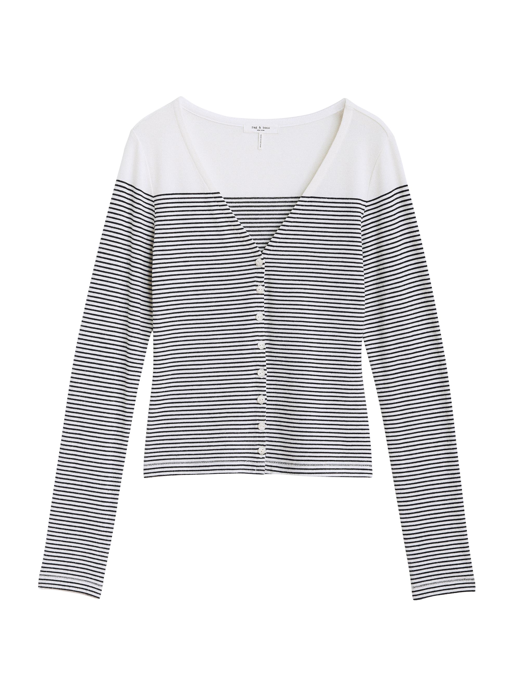 rag & bone Women's Stripe V-Neck Cardigan - Black White