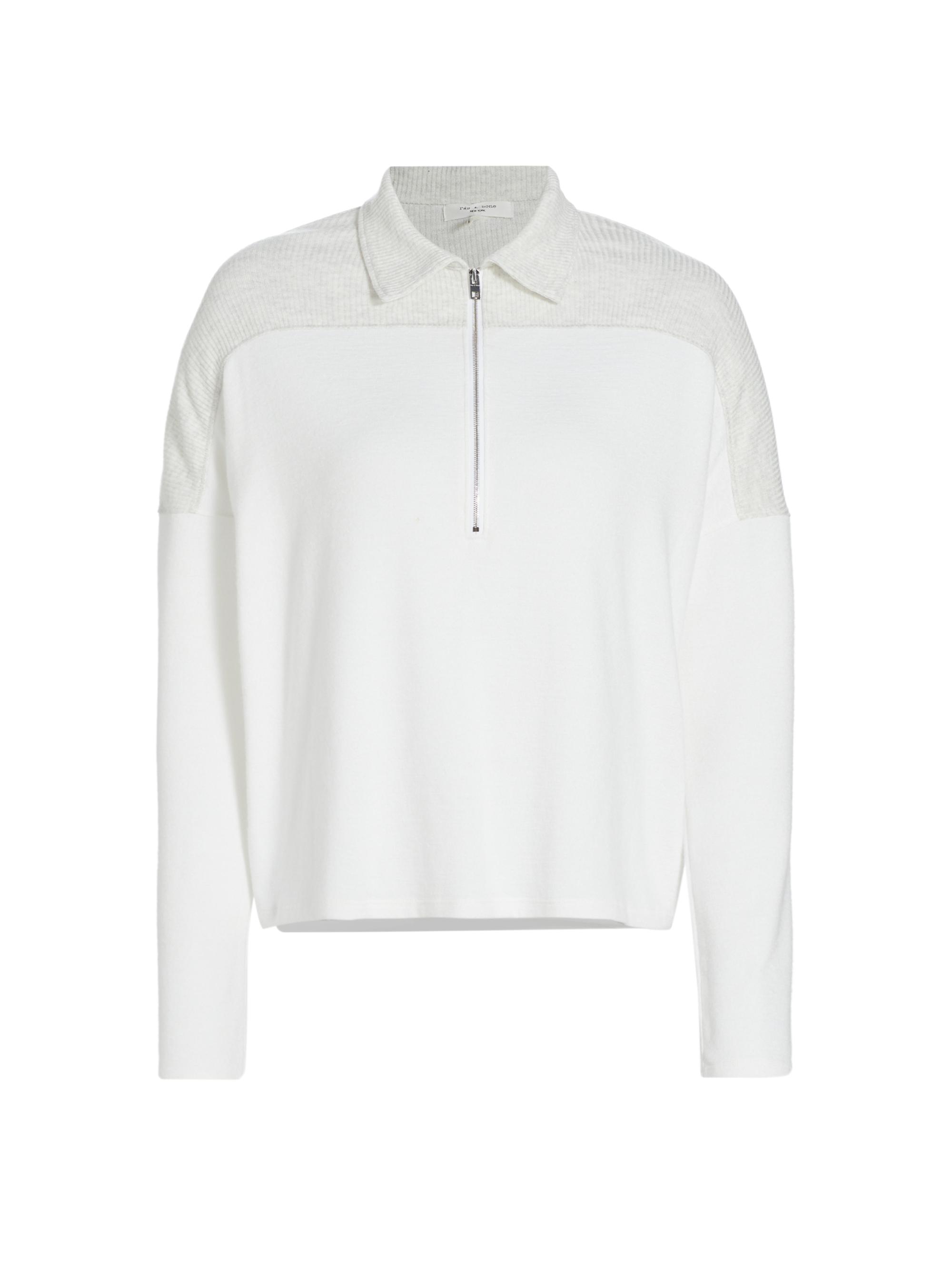 rag & bone Women's The Knit Zip-Up Long-Sleeve Polo Top - Earl Grey