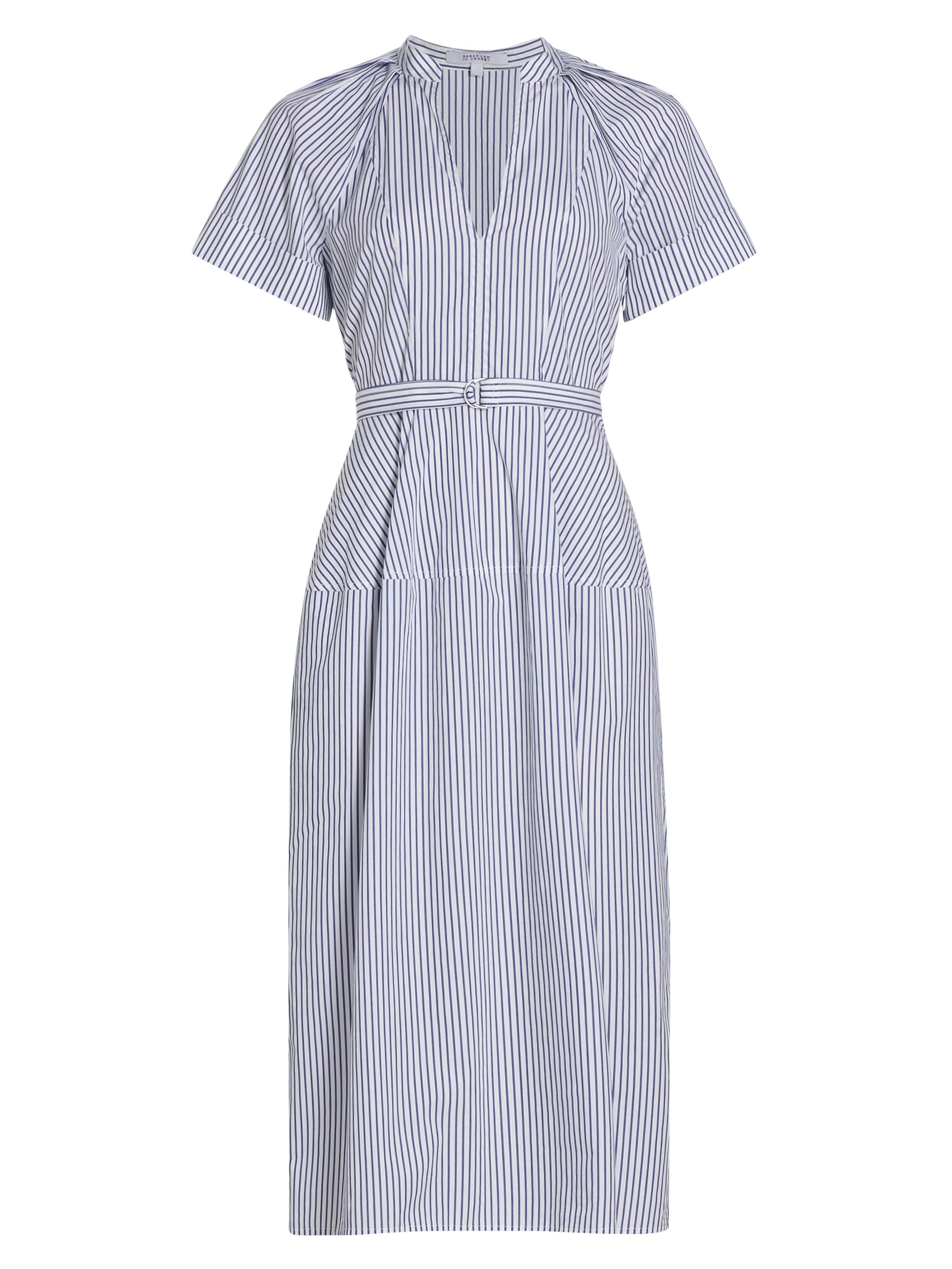 Derek Lam 10 Crosby Women's Orla Belted Striped Cotton Midi-Dress - White Navy