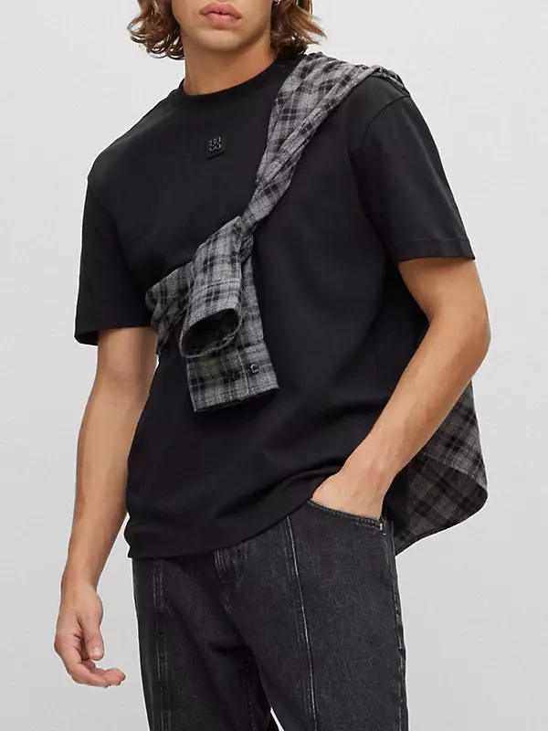 HUGO - Interlock-cotton regular-fit T-shirt with stacked logo