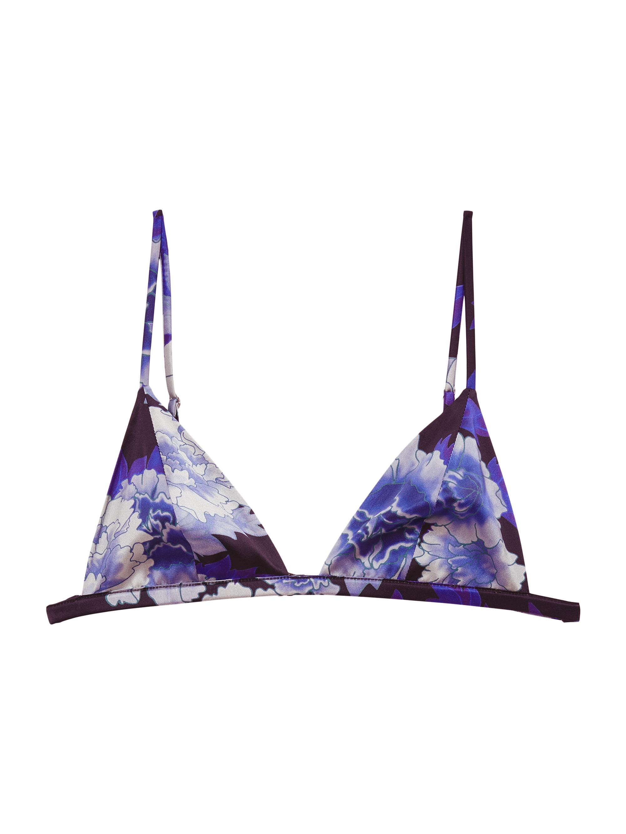 Fleur du Mal Women's Luxe Silk-Blend Triangle Bra - Blue Japanese Floral