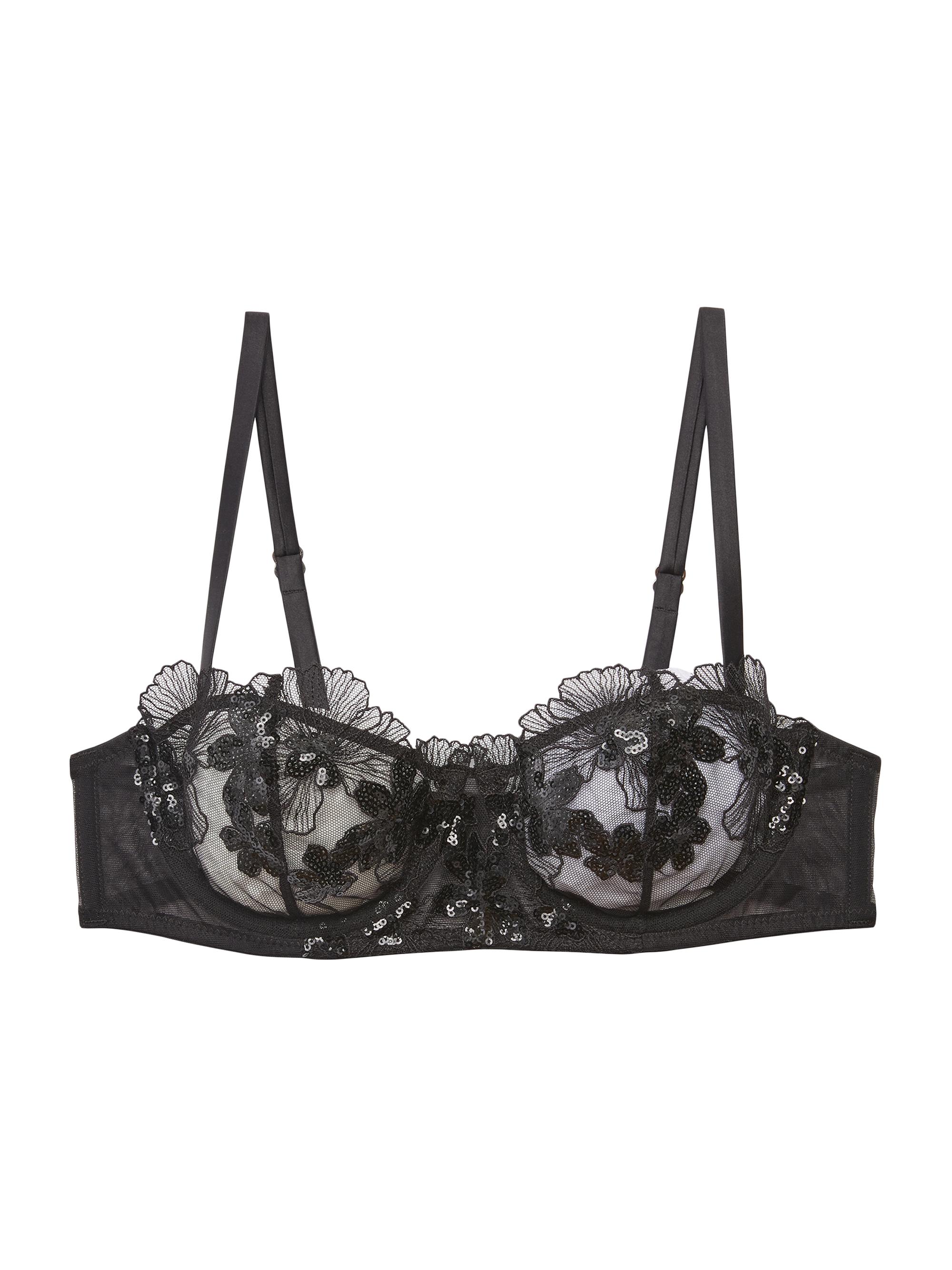 Fleur du Mal Women's Sequin Violet Embroidered Balconette Bra - Black