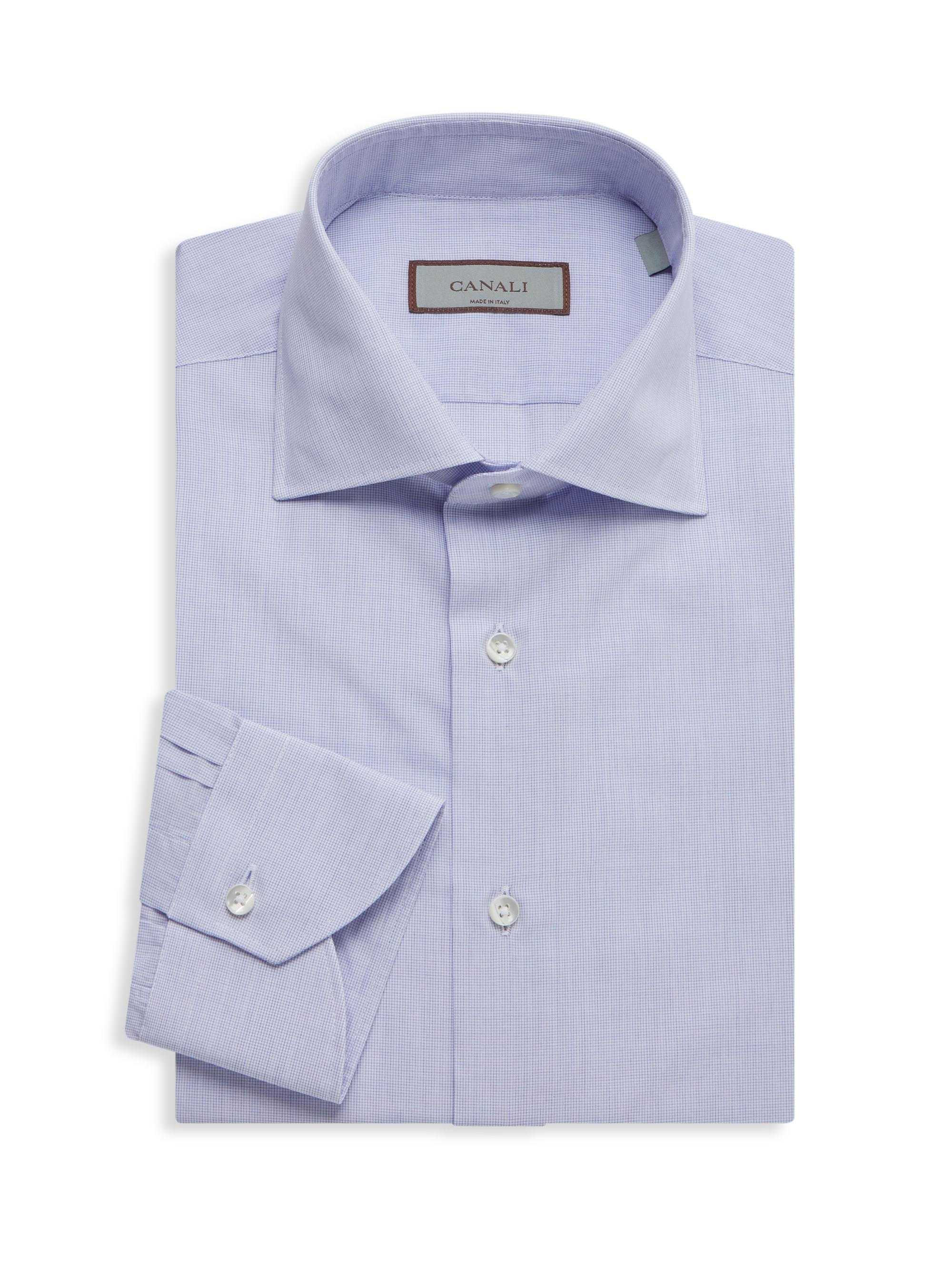 Canali Men's Plaid Cotton Dress Shirt - Light Blue