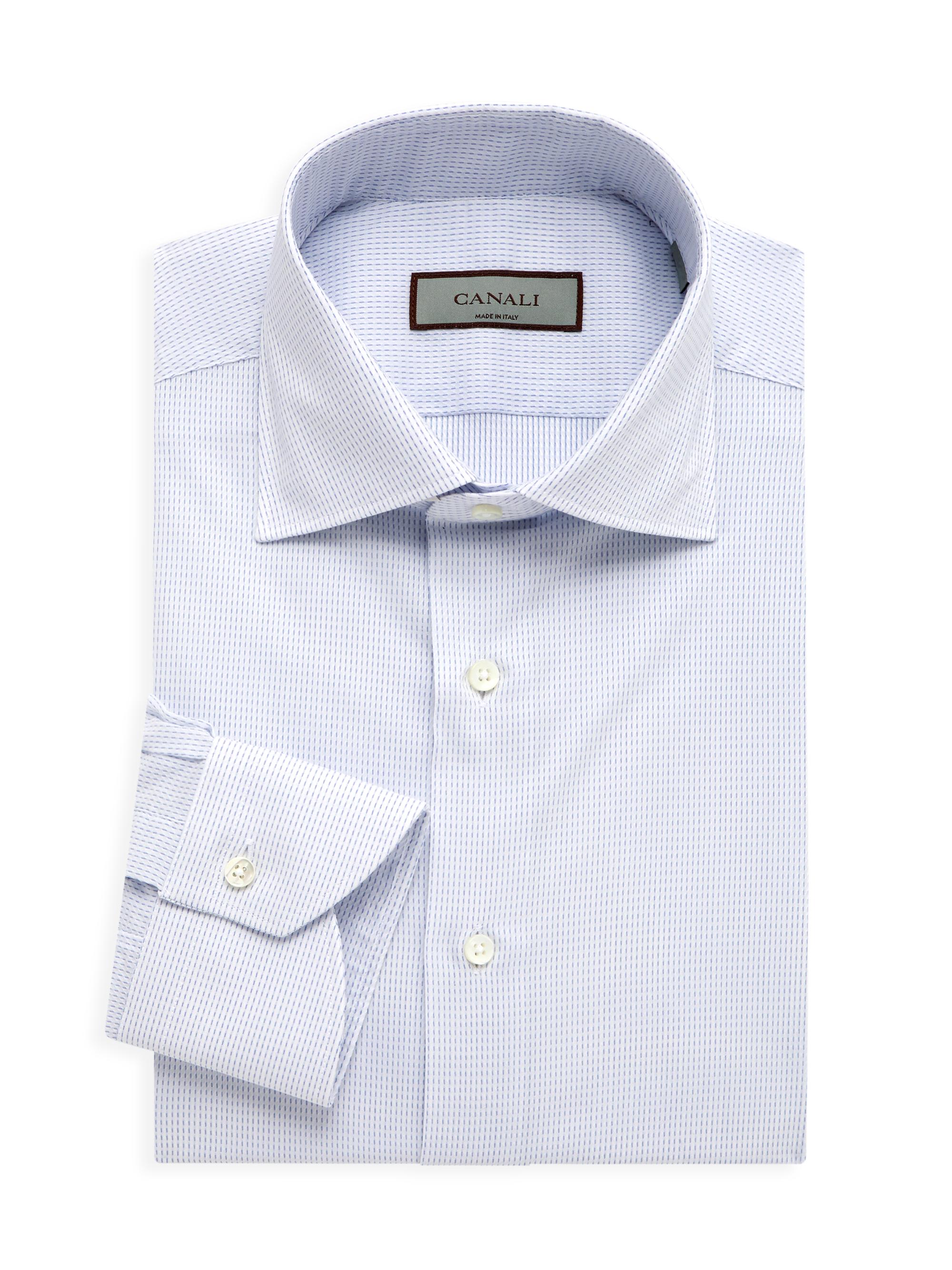 Canali Men's Neat Dress Shirt - Light Blue